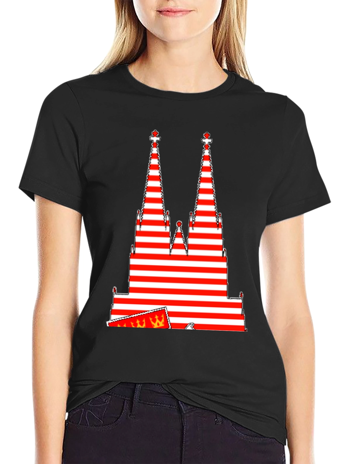 Black Striped Tower Graphic Tee - Unique Men's Black T-Shirt view 2