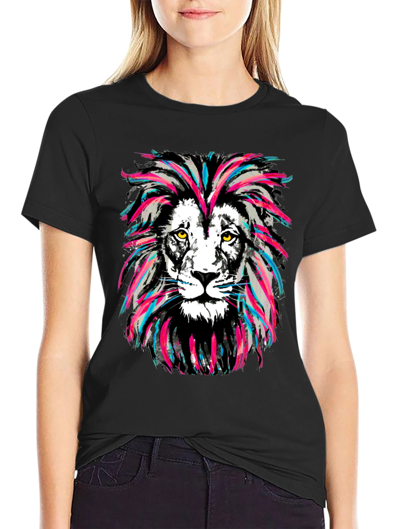 Black Lion Head Graphic Print Tee view 2