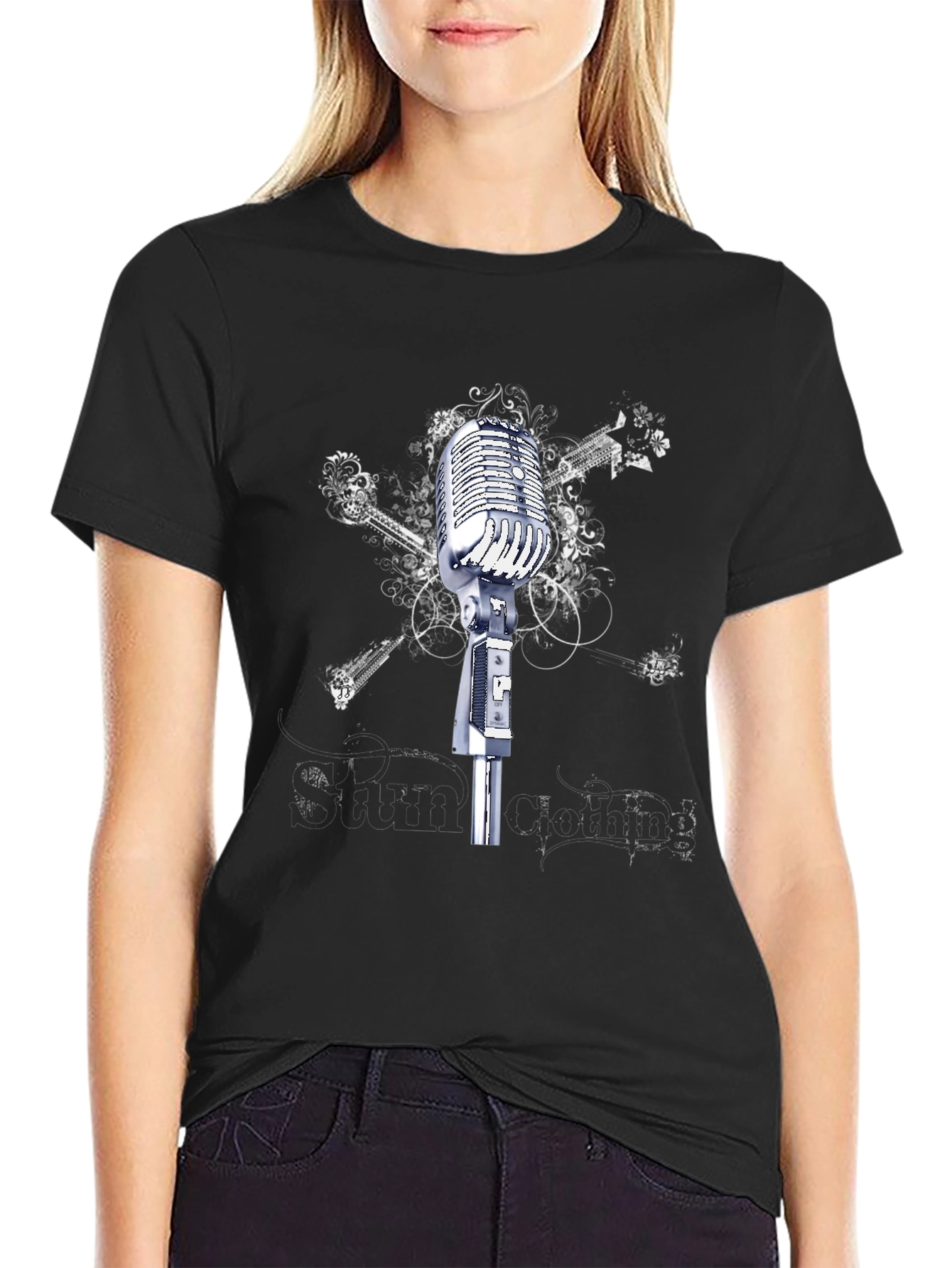 Black Vintage Microphone Graphic Tee - Black view 2