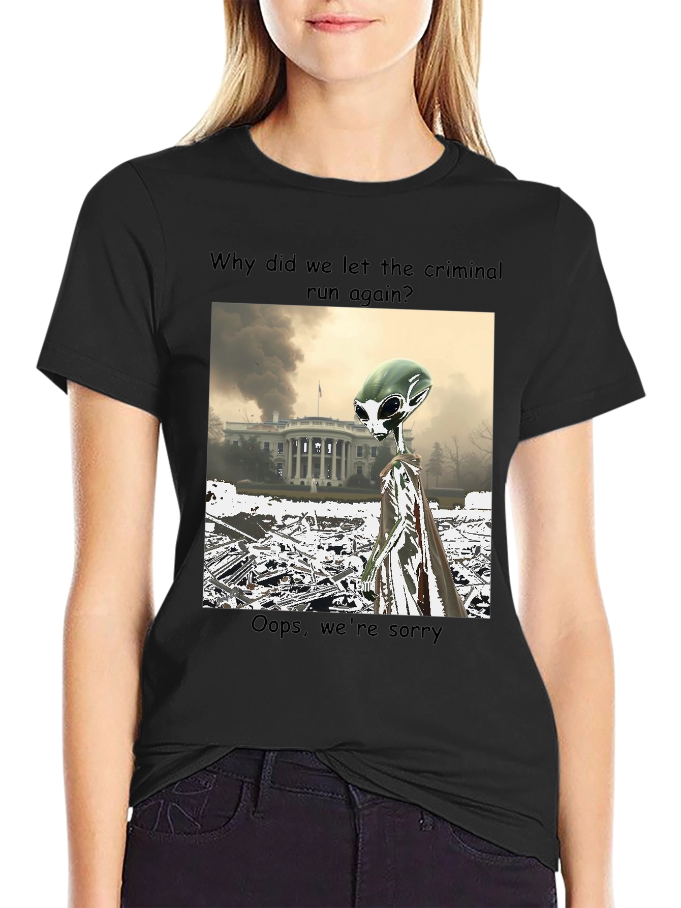Black Political Alien Humor Graphic Tee view 2