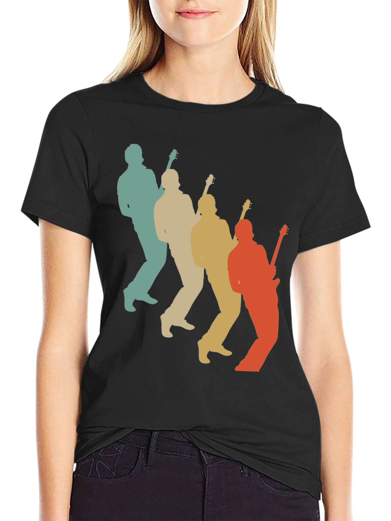 Black Retro Guitar Player T-Shirt - Music Lover Tee view 2
