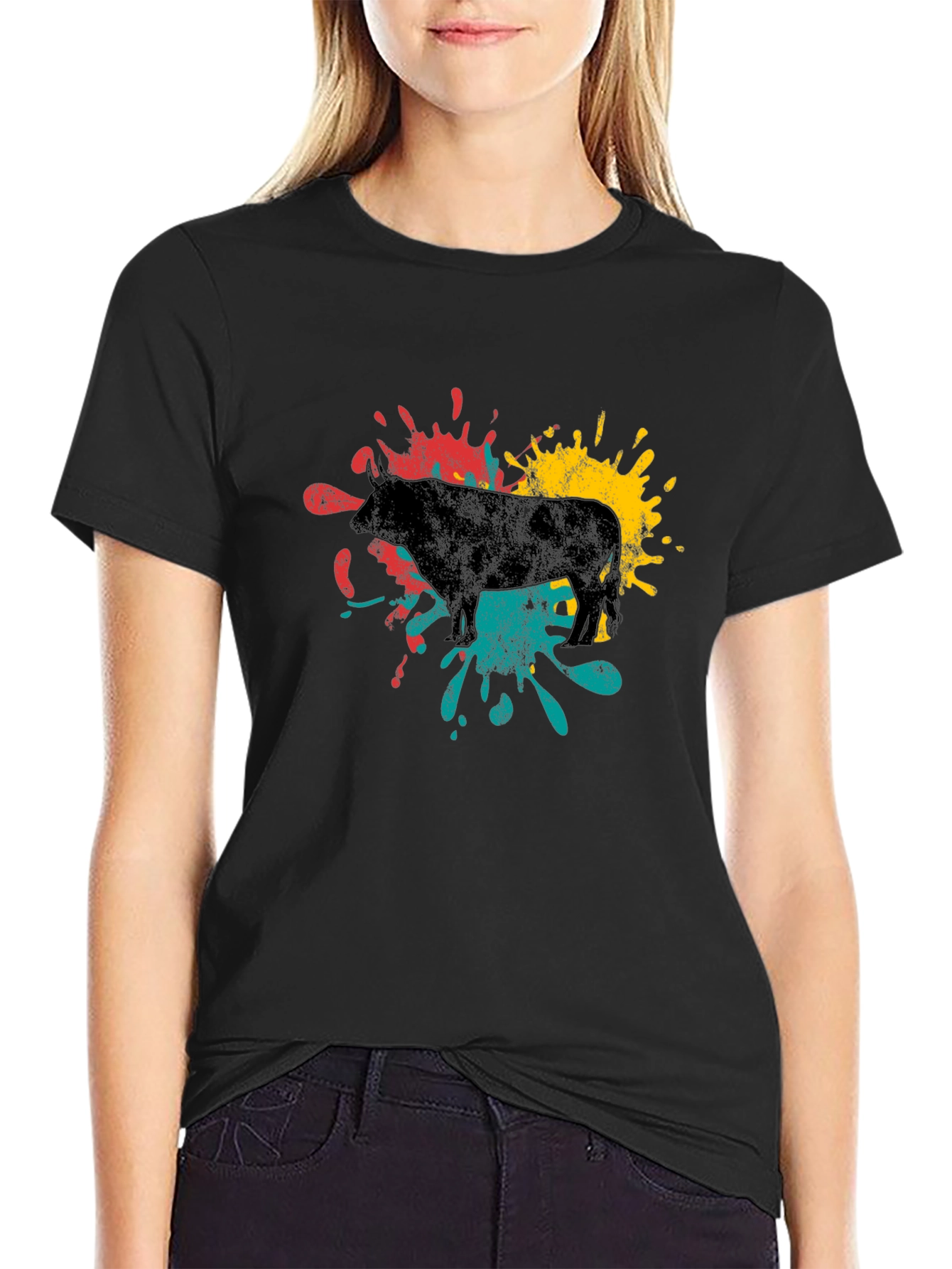 Black Abstract Bull Graphic Tee - Black view 2