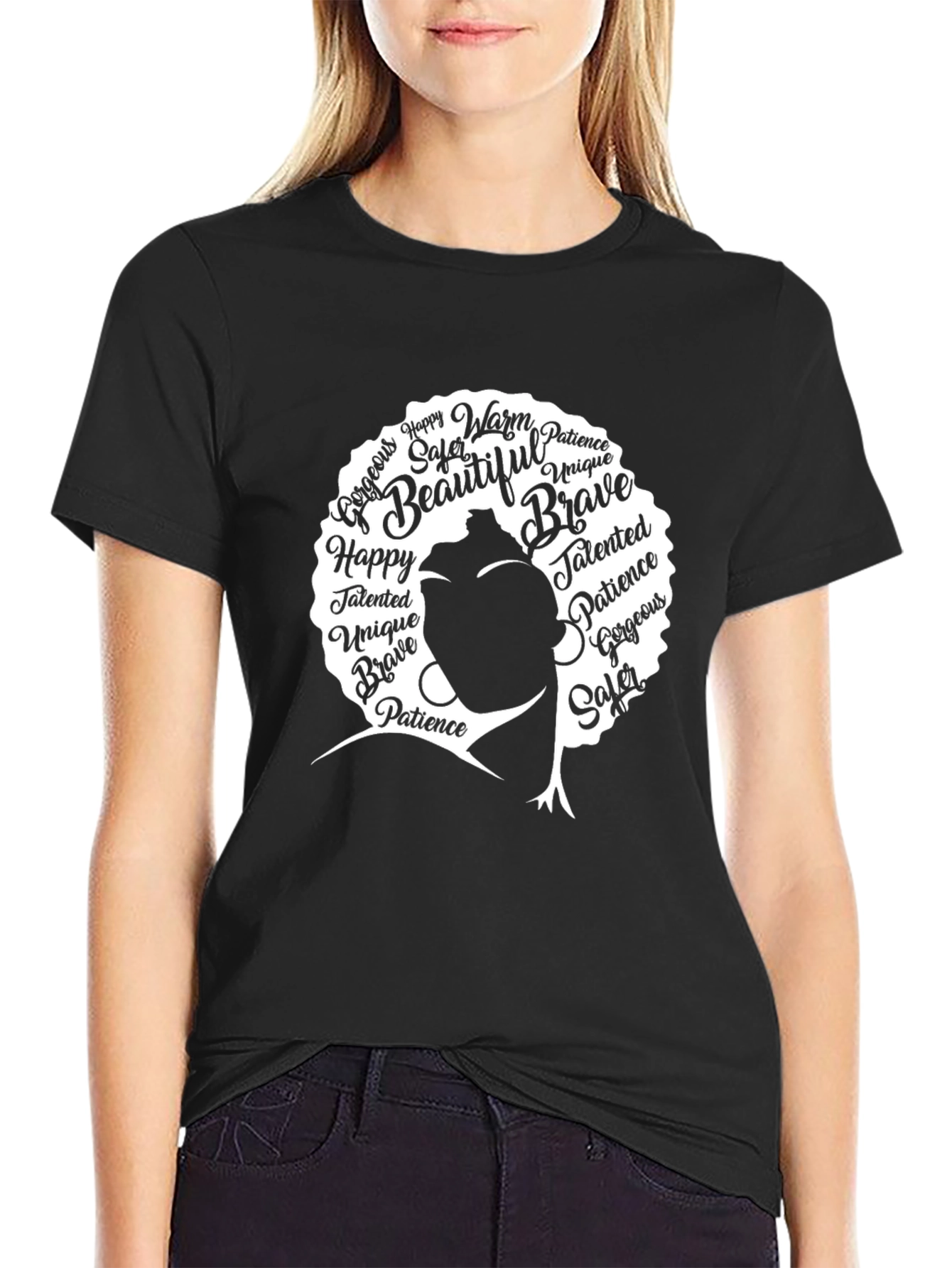 Black Empowered Woman Black T-Shirt - Words of Affirmation Design view 2