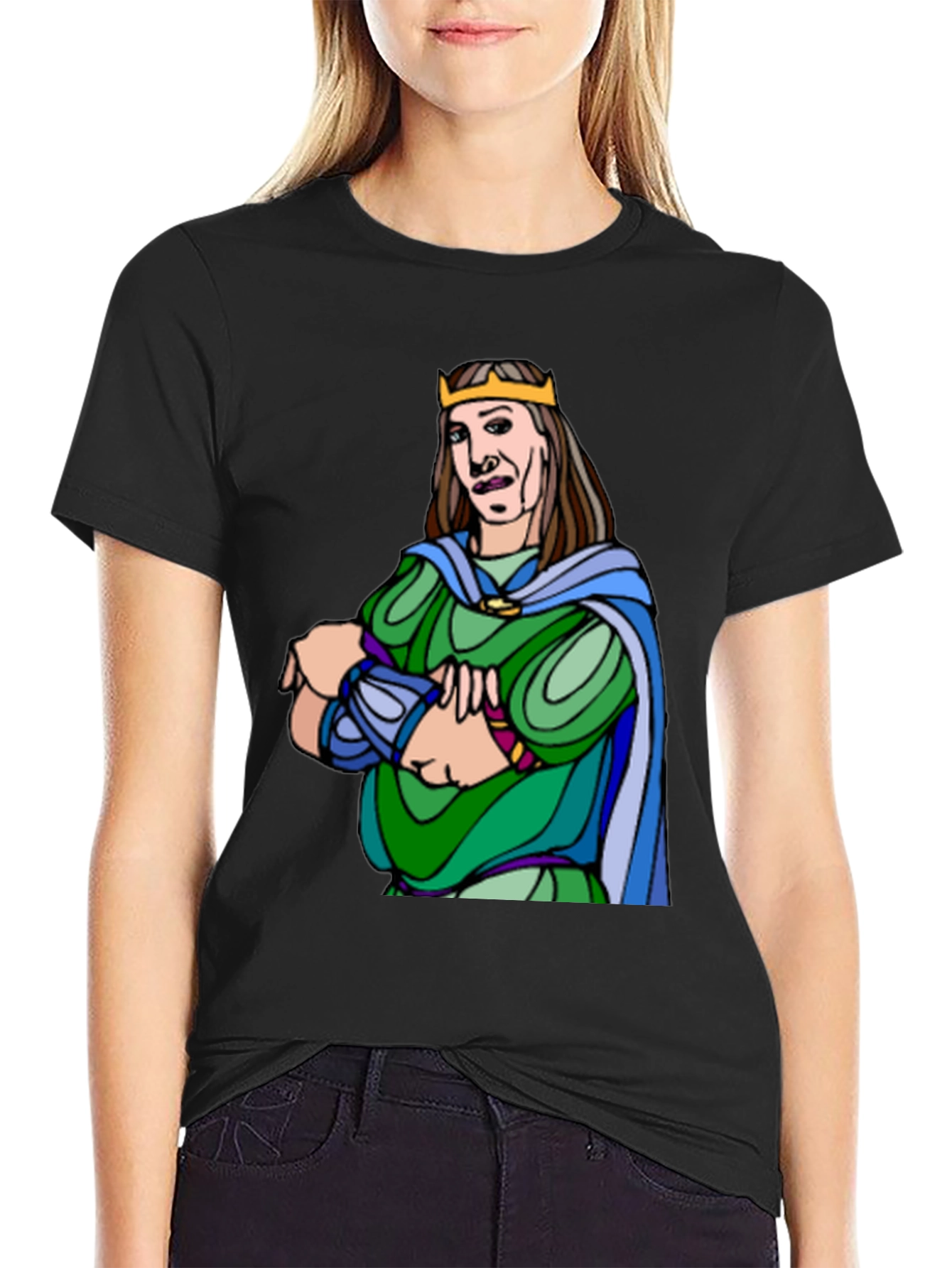 Black King Cartoon Graphic Black T-Shirt view 2