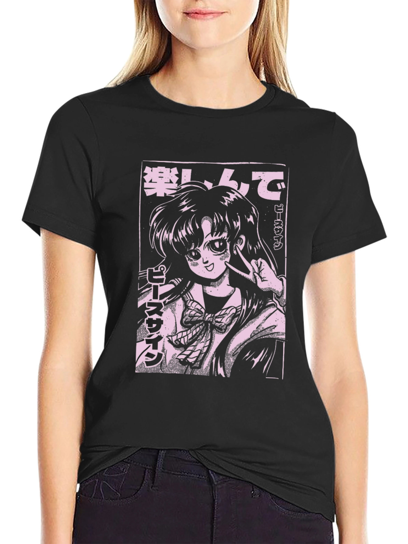Black Anime Girl Graphic Tee - Black view 2