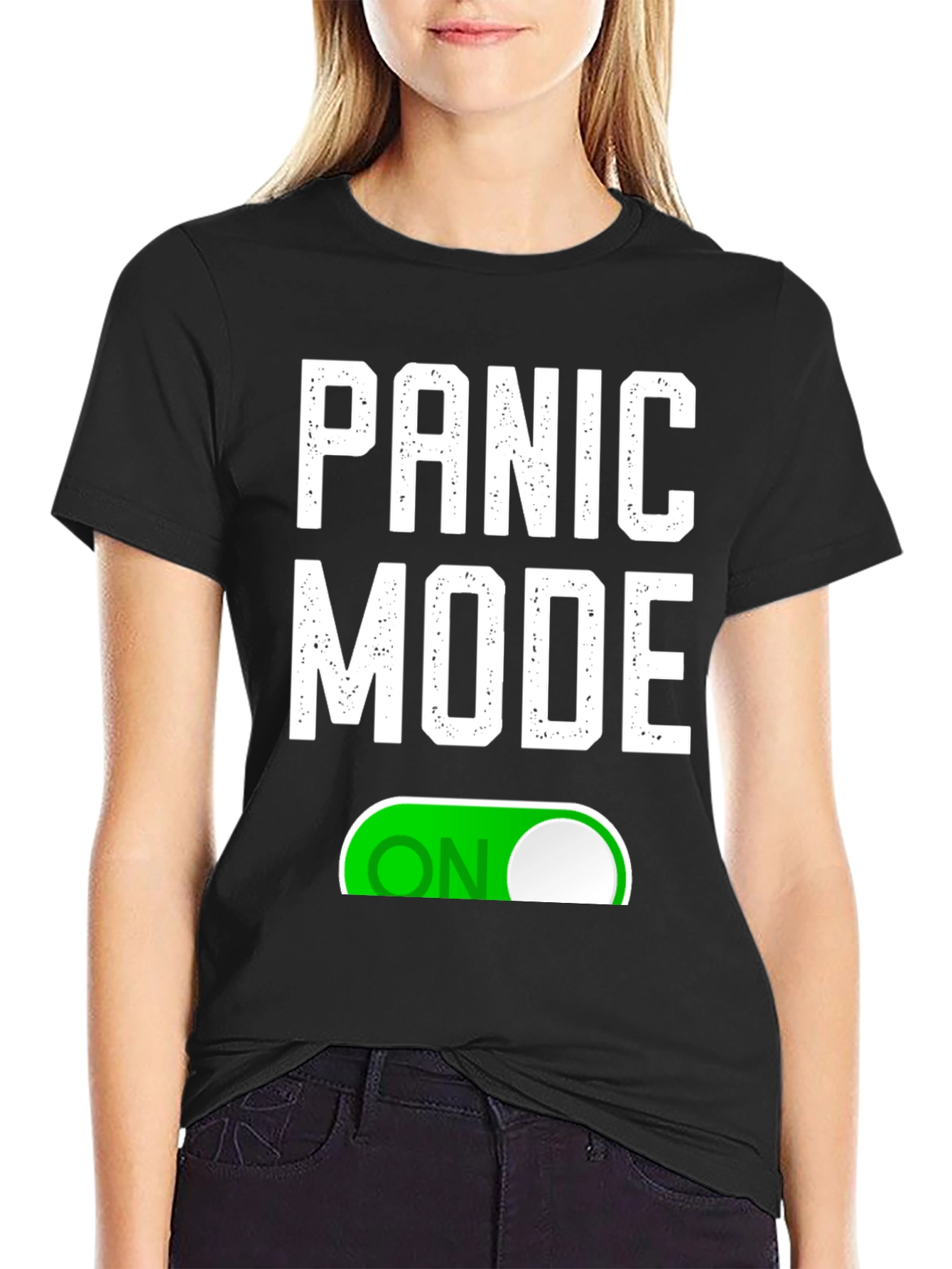 Black Panic Mode ON T-Shirt - Funny Graphic Tee view 2