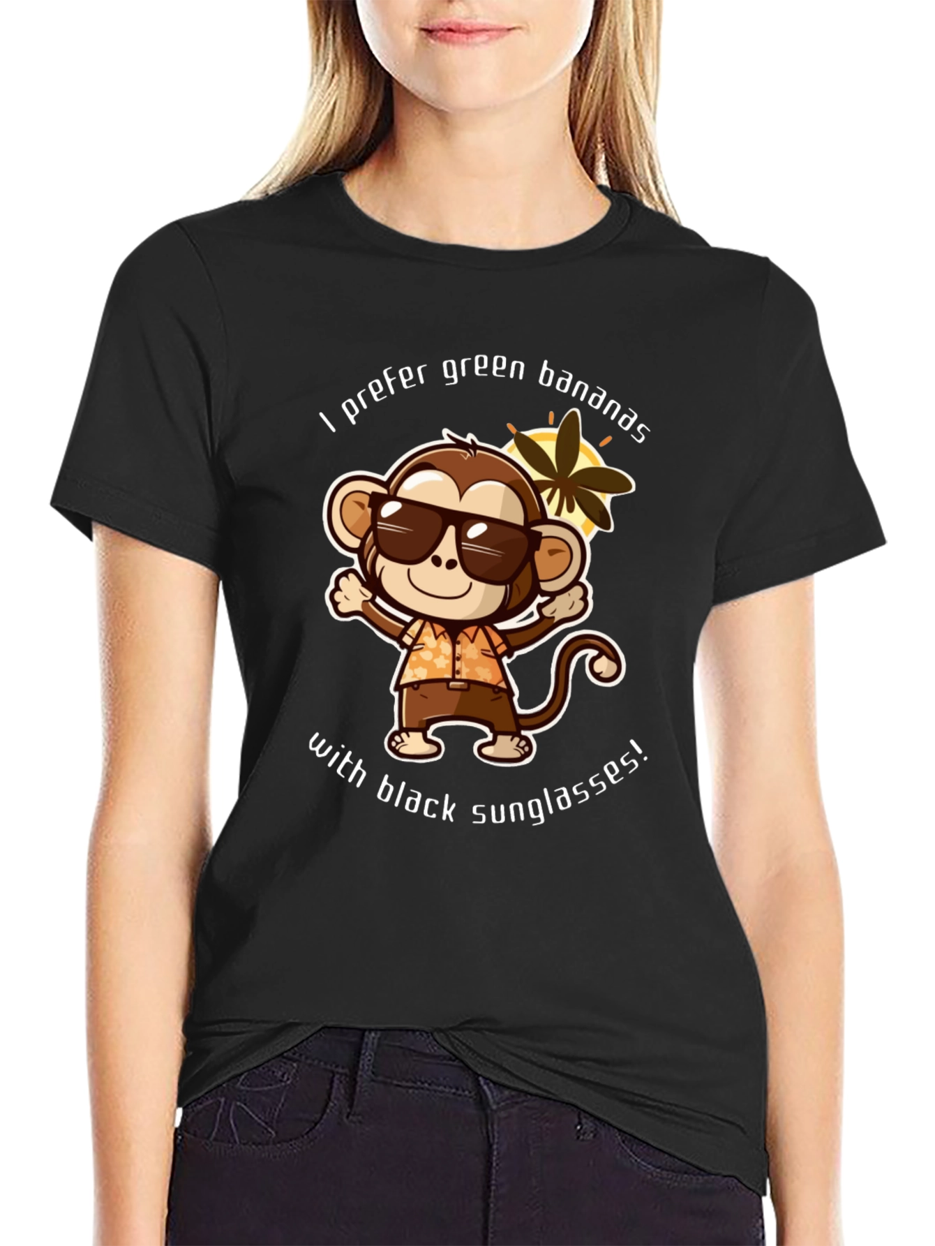 Black Funny Monkey T-shirt - I Prefer Green Bananas view 2