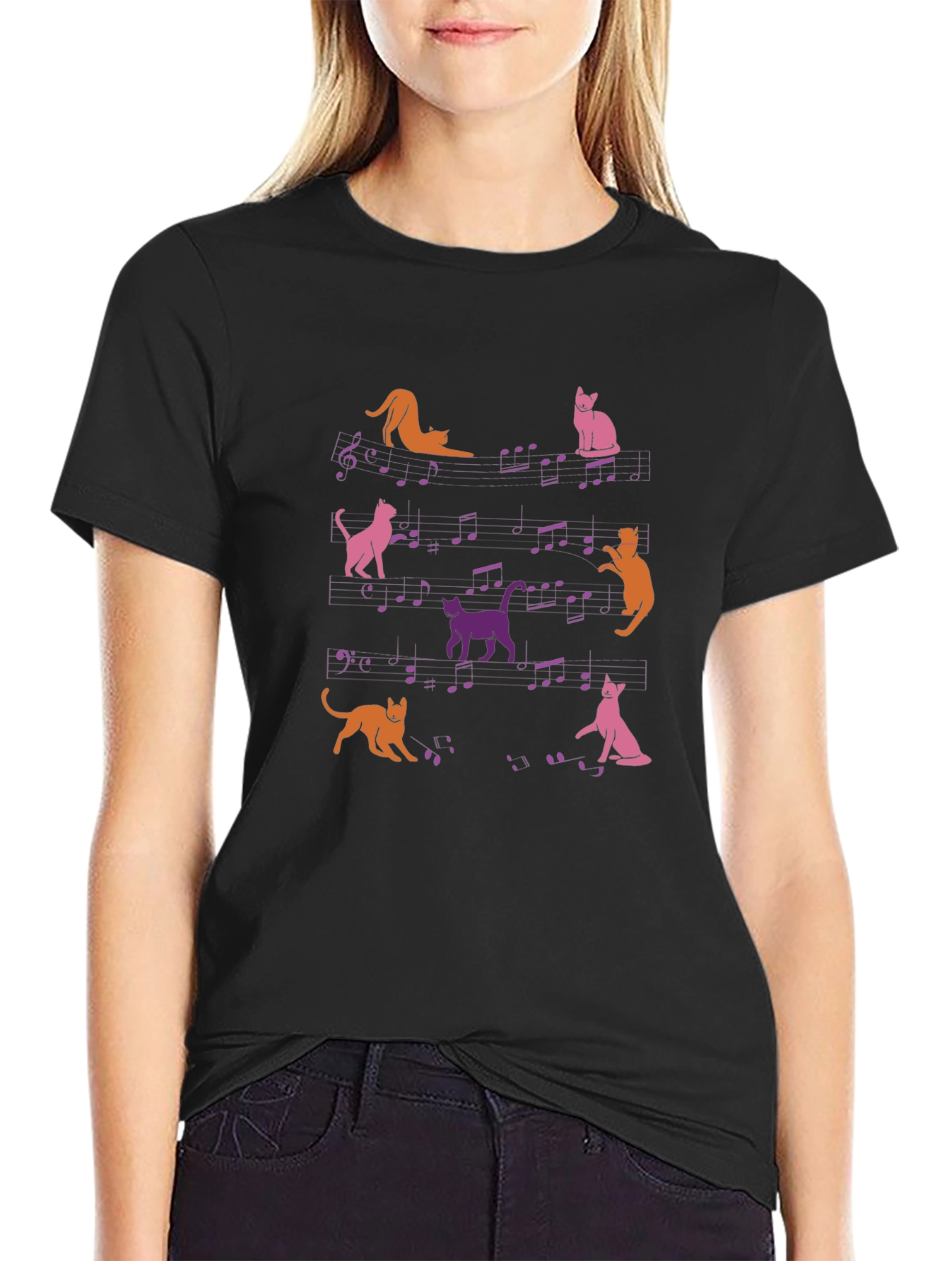 Black Musical Cats T-Shirt - Funny Cat Lover Tee view 2
