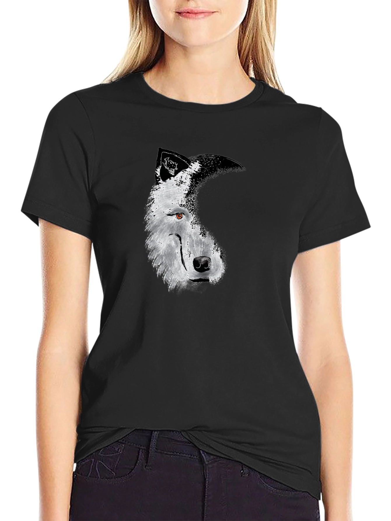 Black Men's Black Wolf Graphic Tee - Stylish & Unique Design view 2