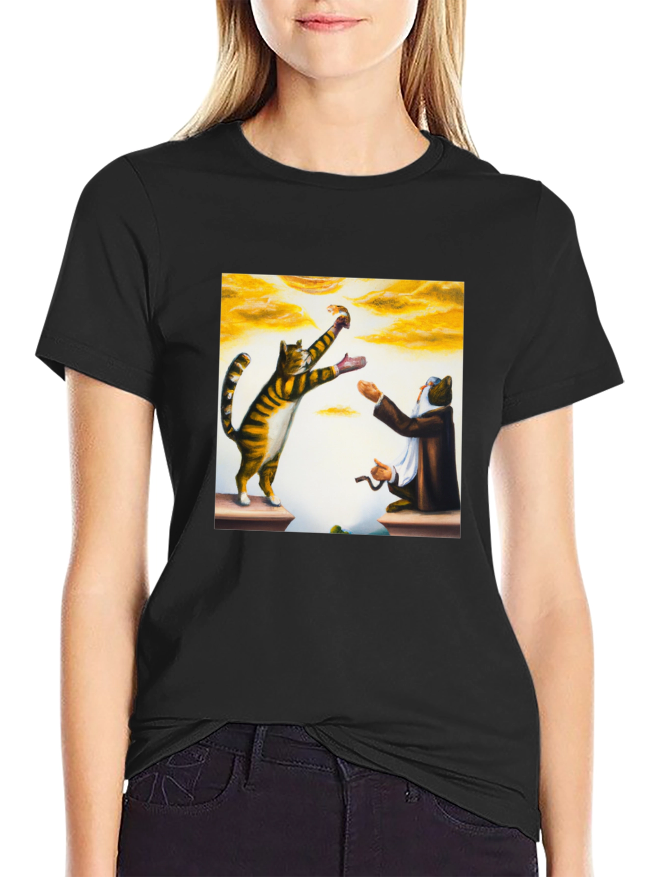 Black Cat & Wizard T-Shirt: Funny Feline Magic Tee view 2