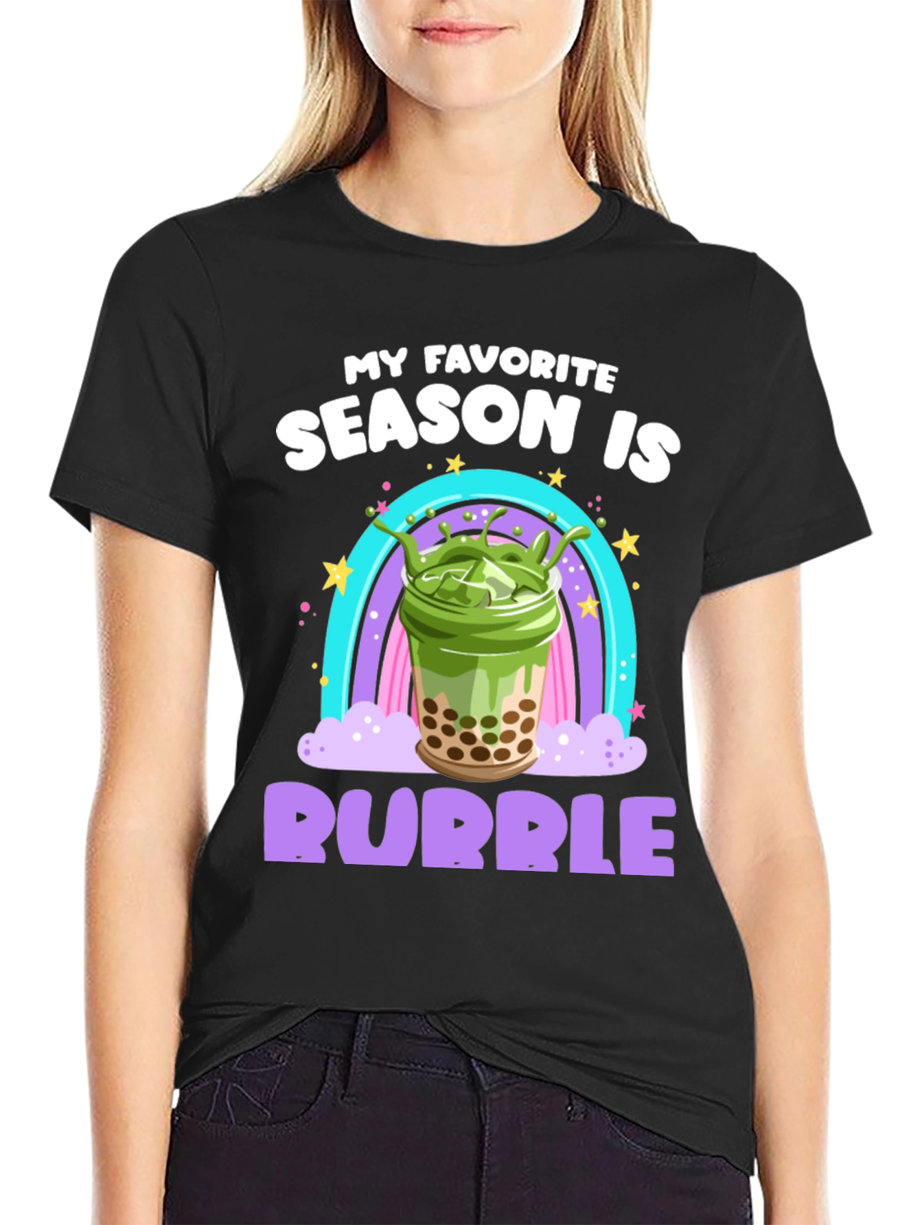 Black Bubble Tea Season T-Shirt - Matcha Boba Lover view 2