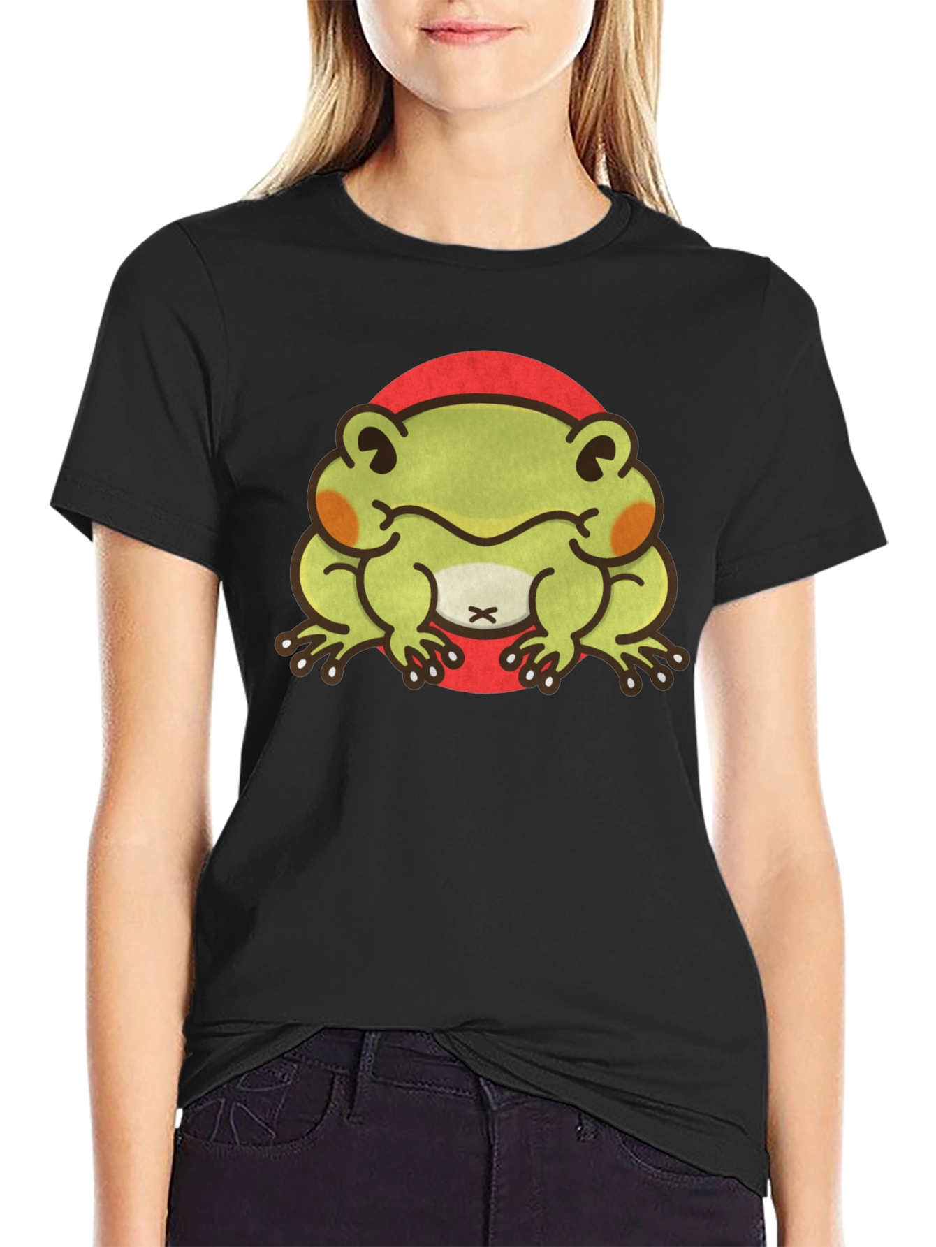 Black Cute Frog Graphic Tee - Unisex Black T-Shirt view 2