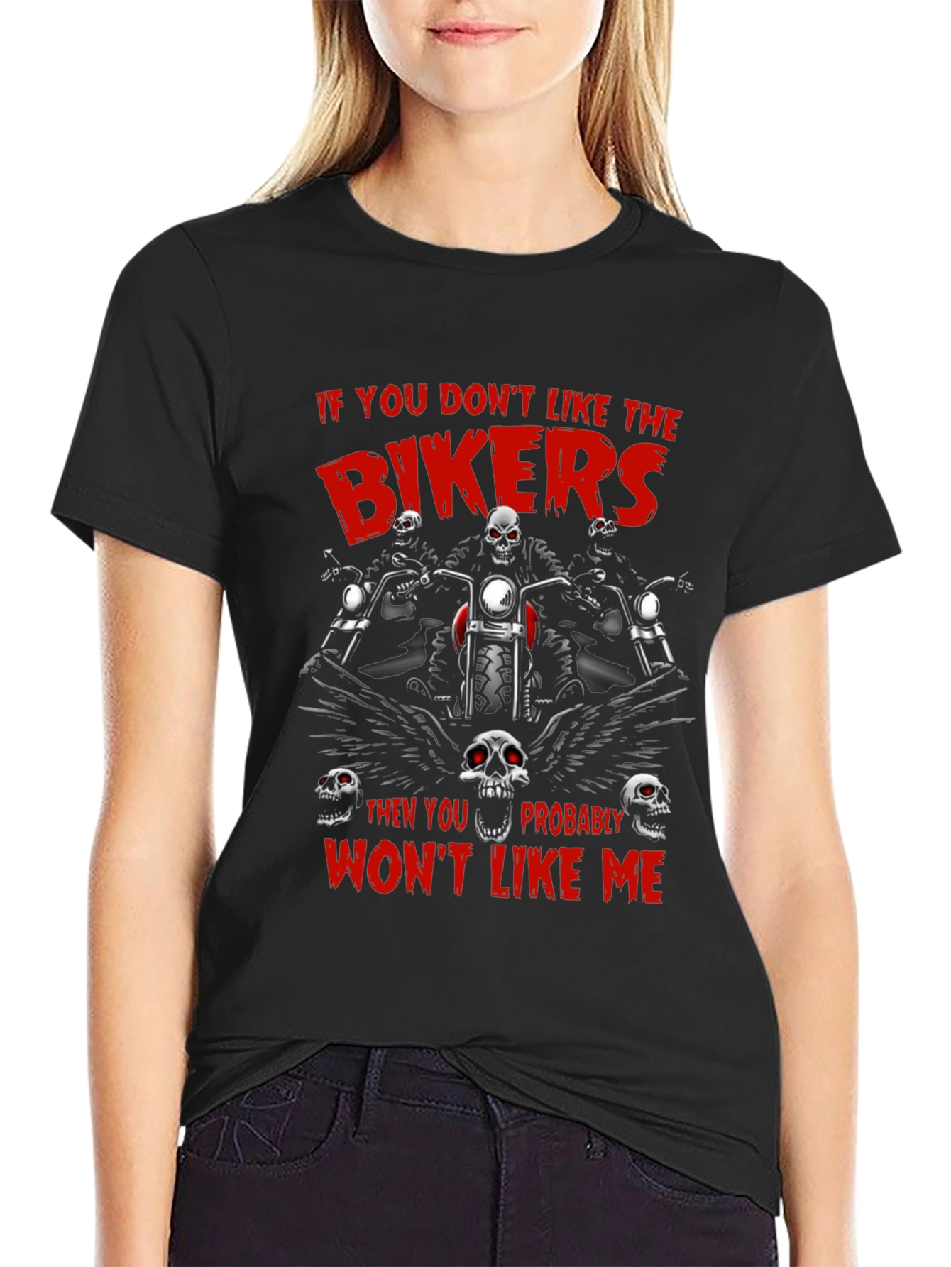 Black Biker Skull Graphic T-Shirt - Edgy Ride Apparel view 2