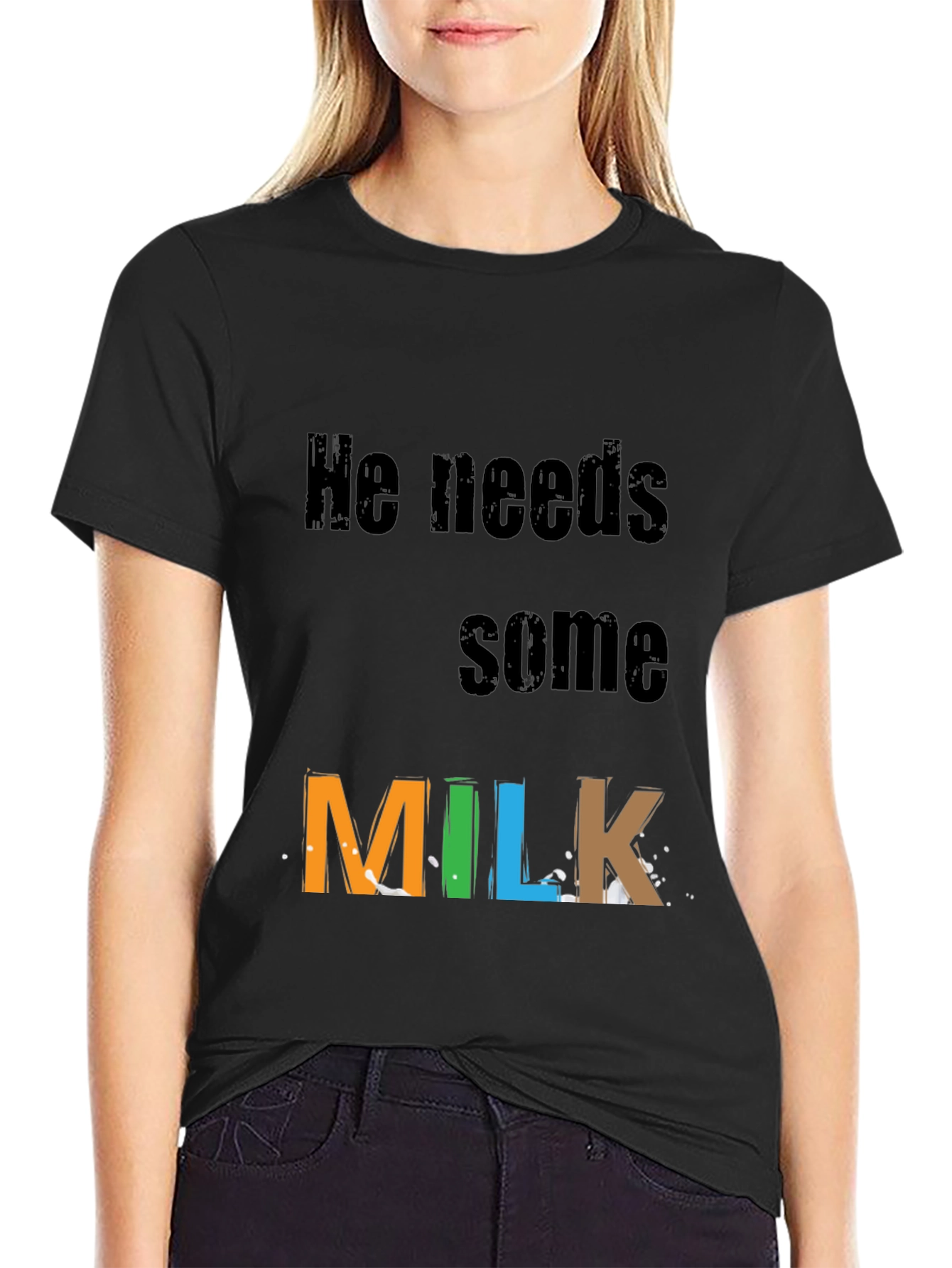 Black He Needs Milk T-Shirt - Funny Novelty Tee view 2