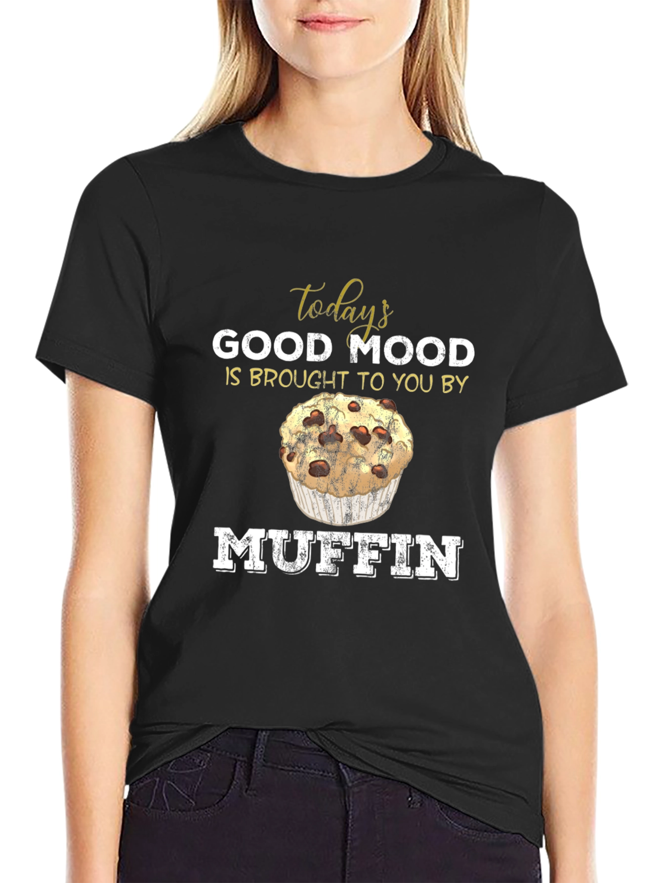 Black Muffin Mood T-Shirt - Funny Foodie Tee view 2