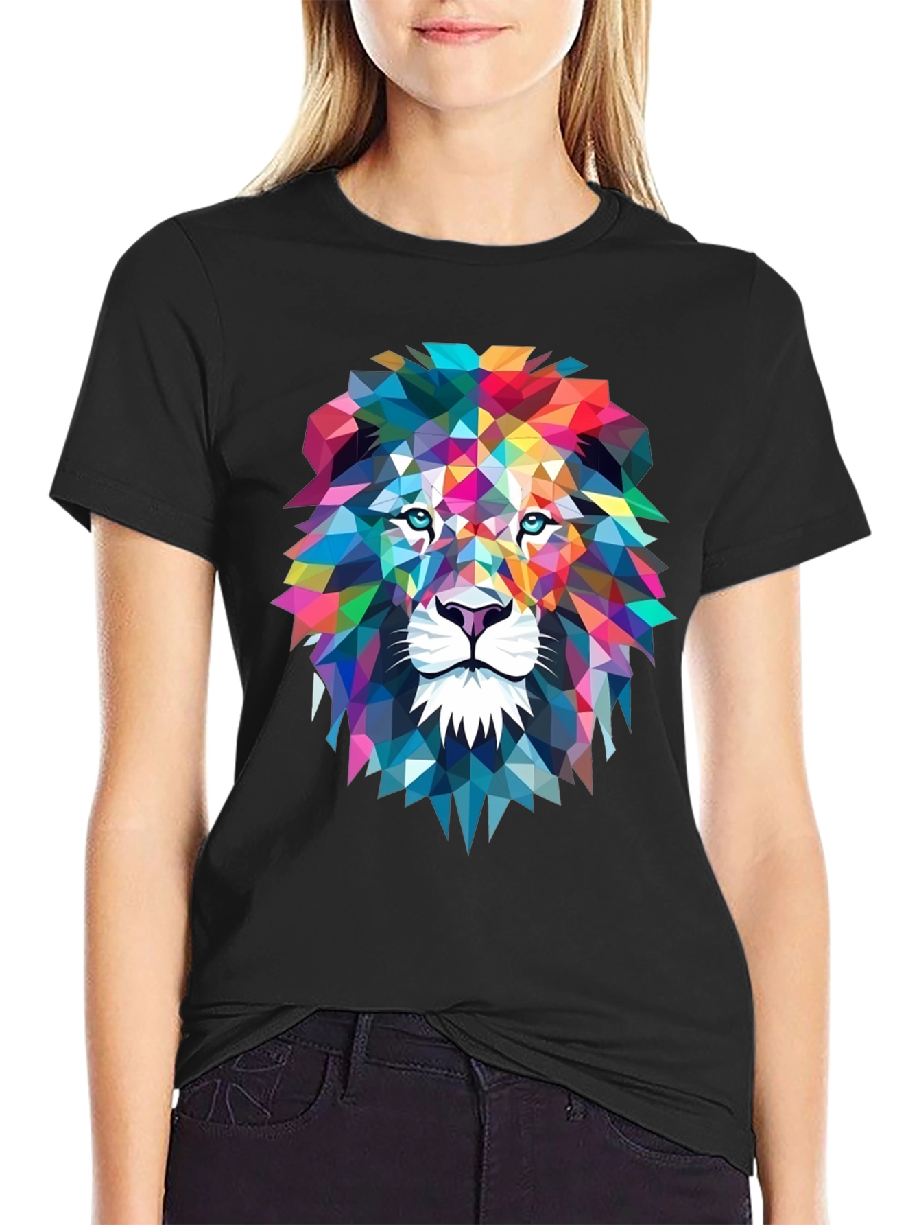 Black Geometric Lion Graphic Tee - Bold Art Design view 2