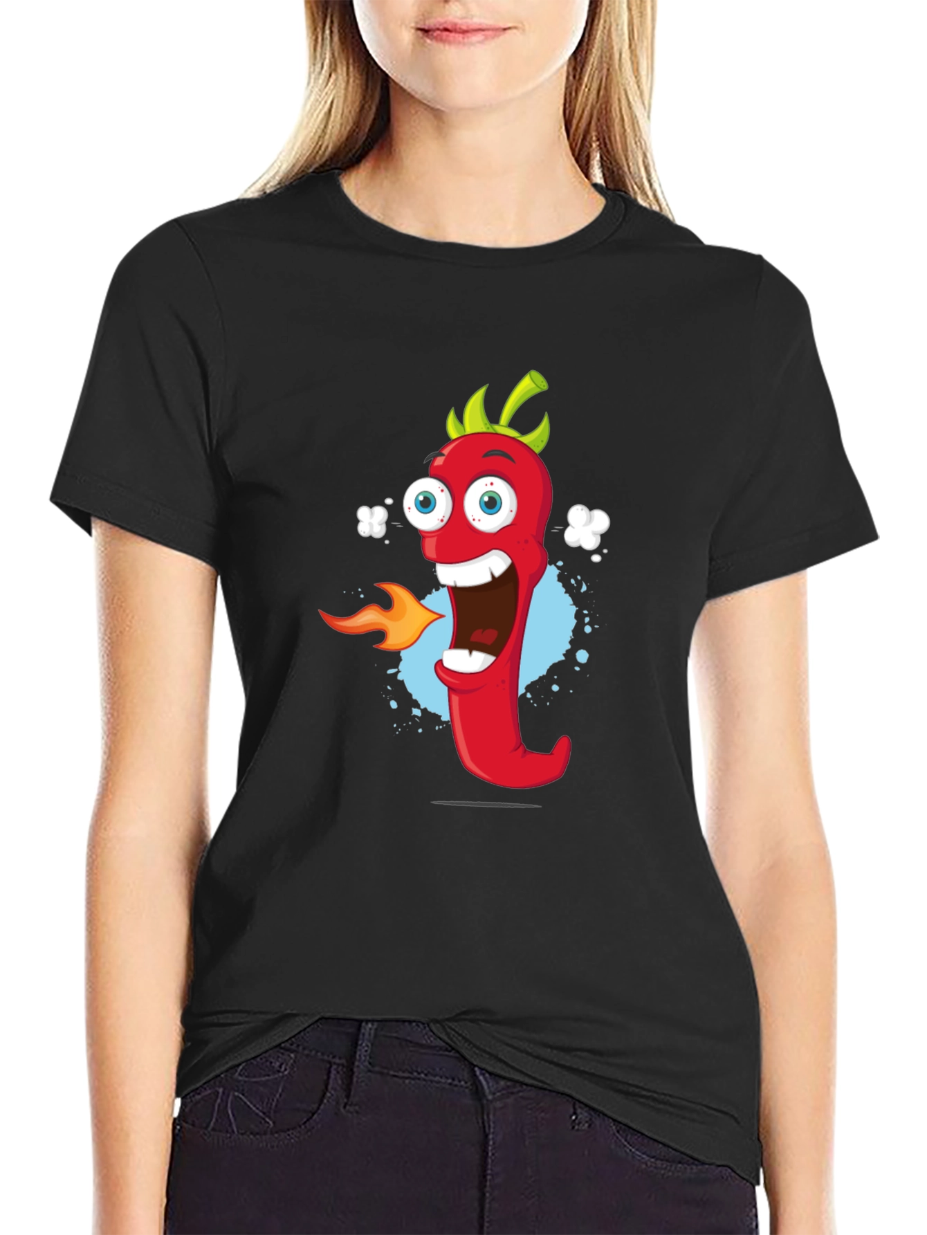 Black Cartoon Pepper T-Shirt - Spicy Fun! view 2