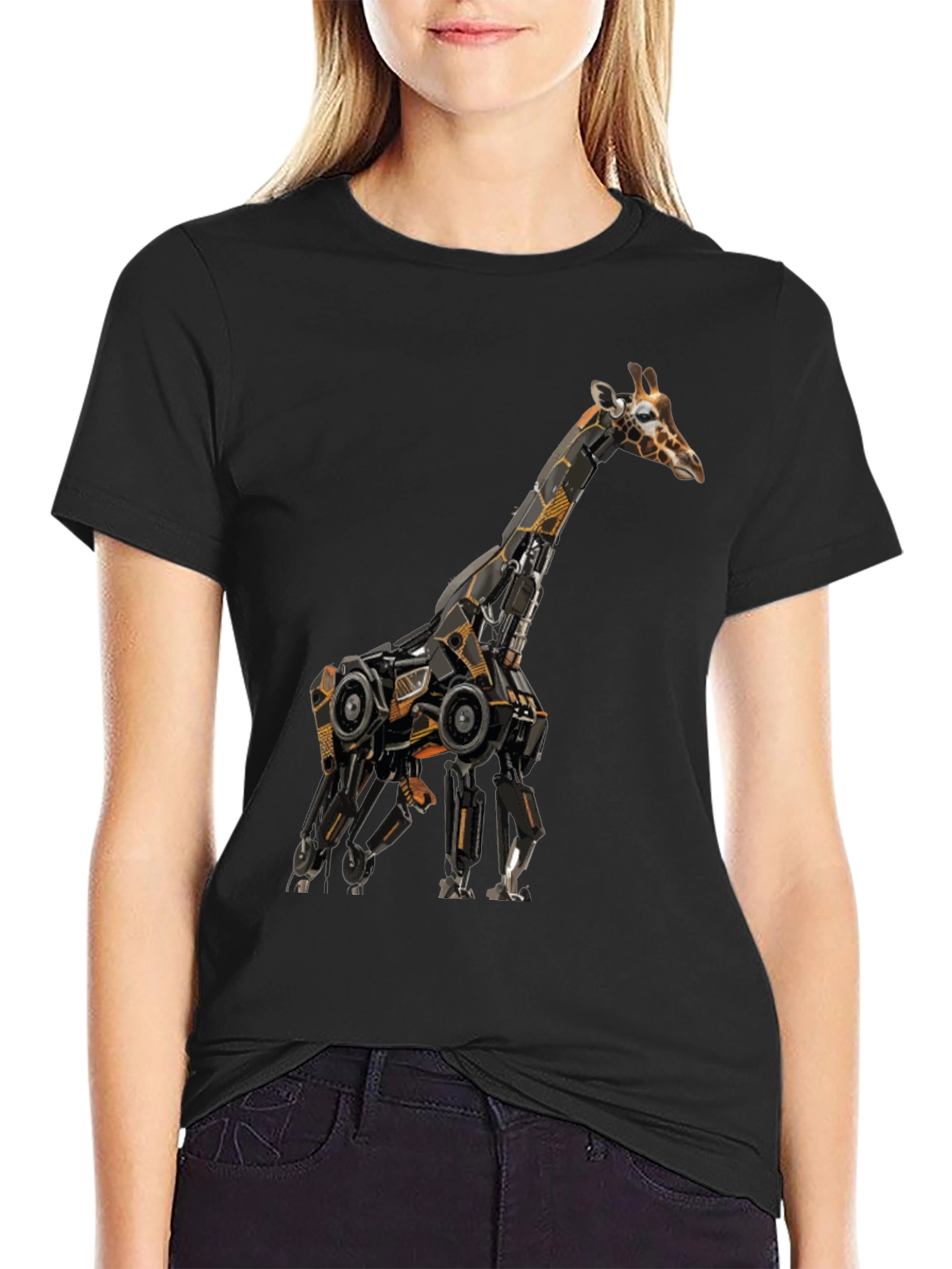 Black Robotic Giraffe Graphic Tee - Cool Black T-Shirt view 2