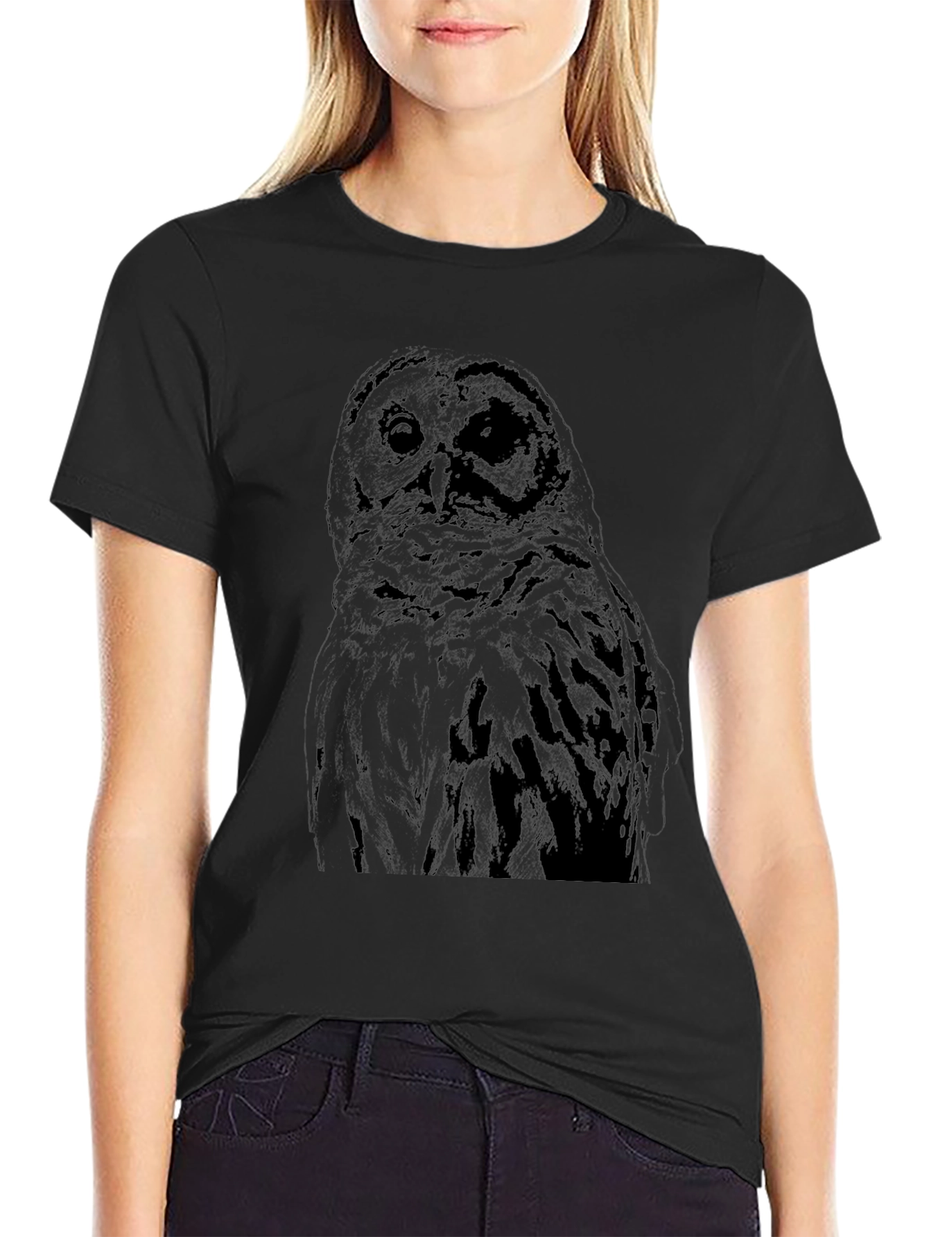 Owl Graphic Print Crew Neck T-Shirt - 2