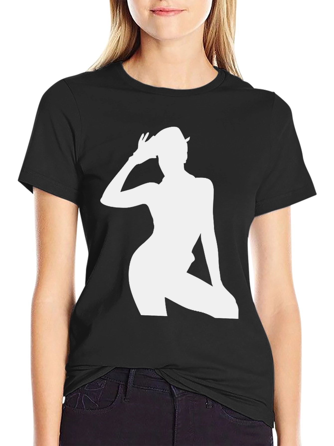 Black Silhouette Graphic Tee - Sleek Black T-Shirt view 2