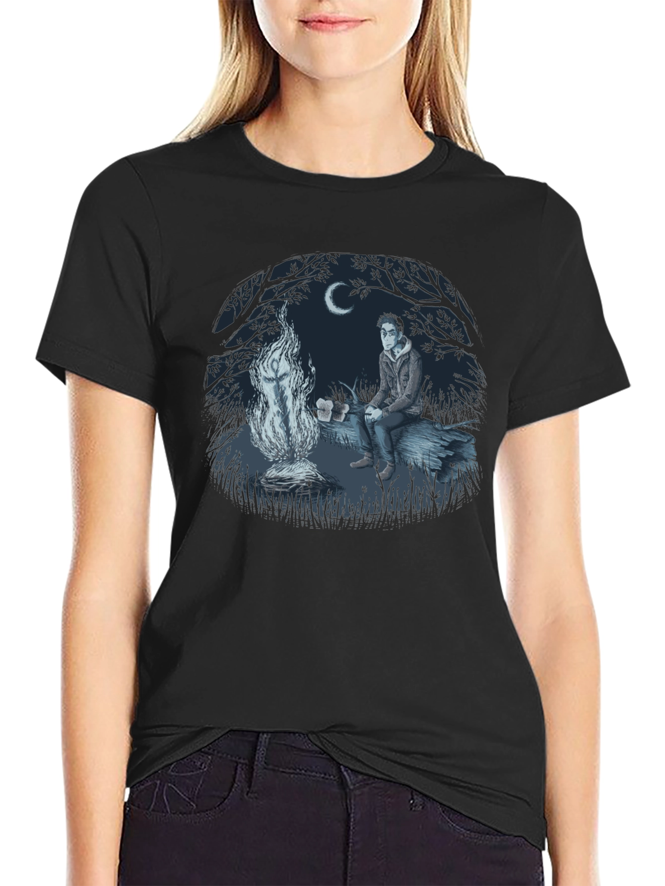 Black Campfire Story Graphic Tee - Relaxed Night Design view 2