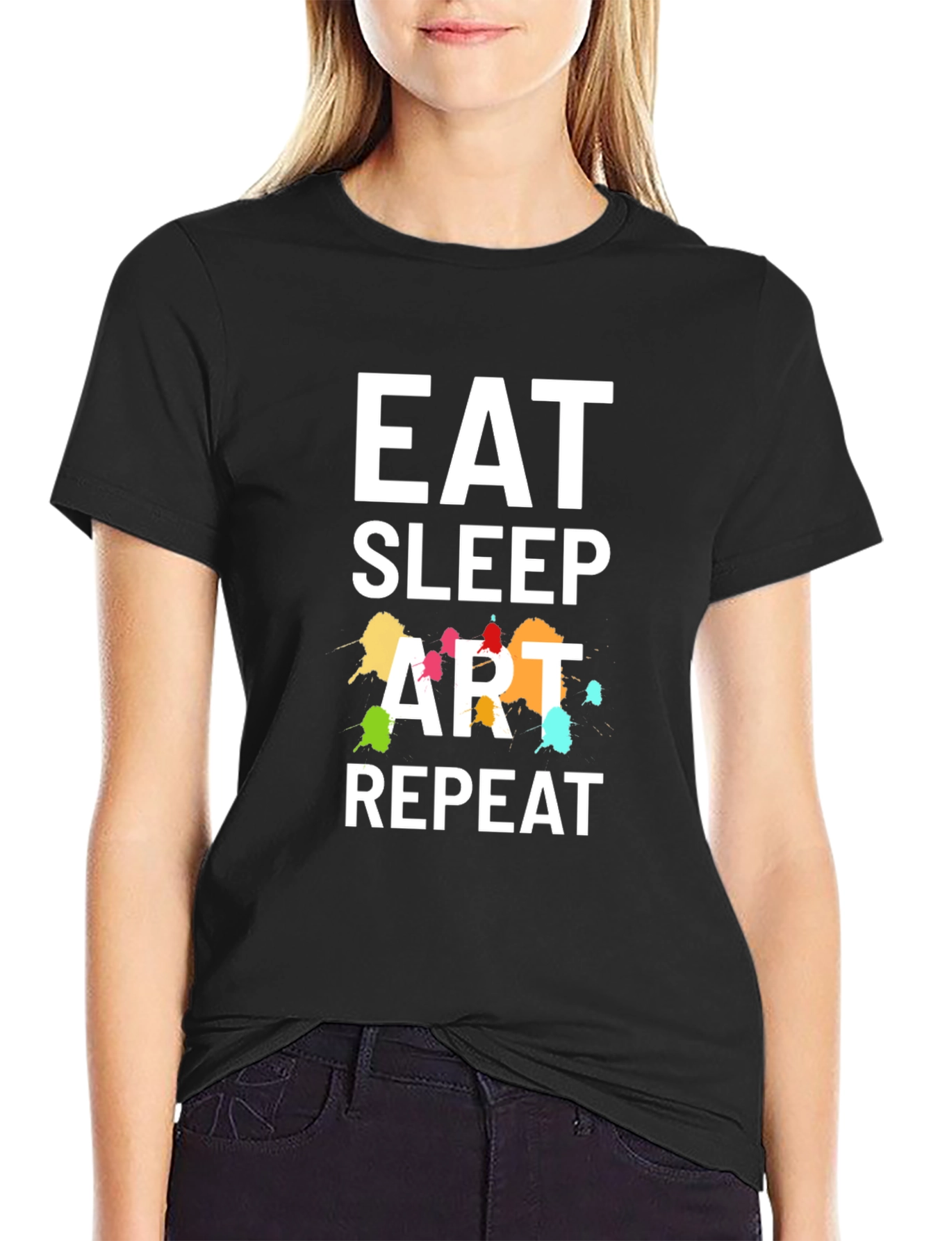 Black Eat Sleep Art Repeat Graphic T-Shirt view 2