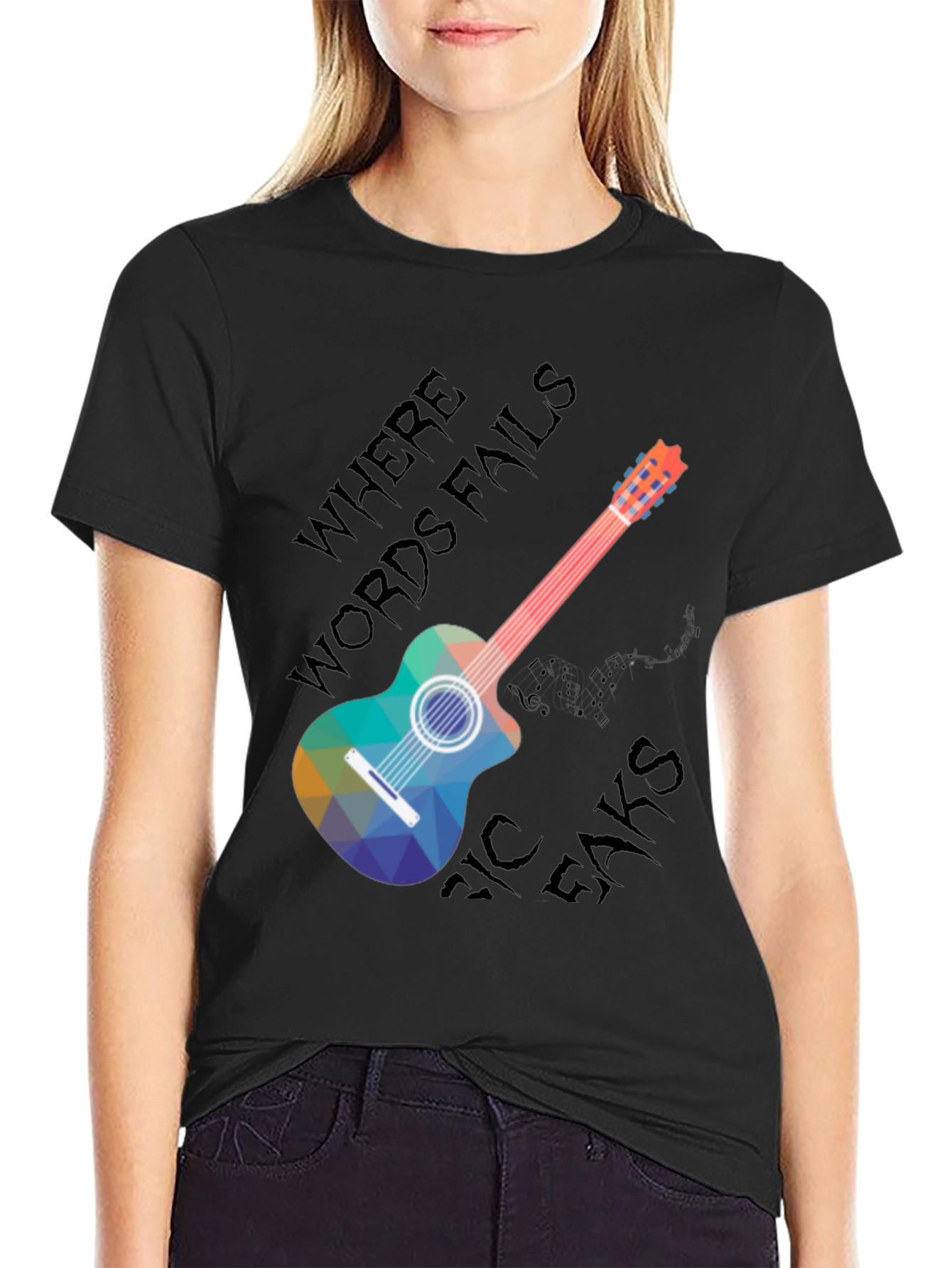 Black Music Speaks T-Shirt - Guitar Design view 2