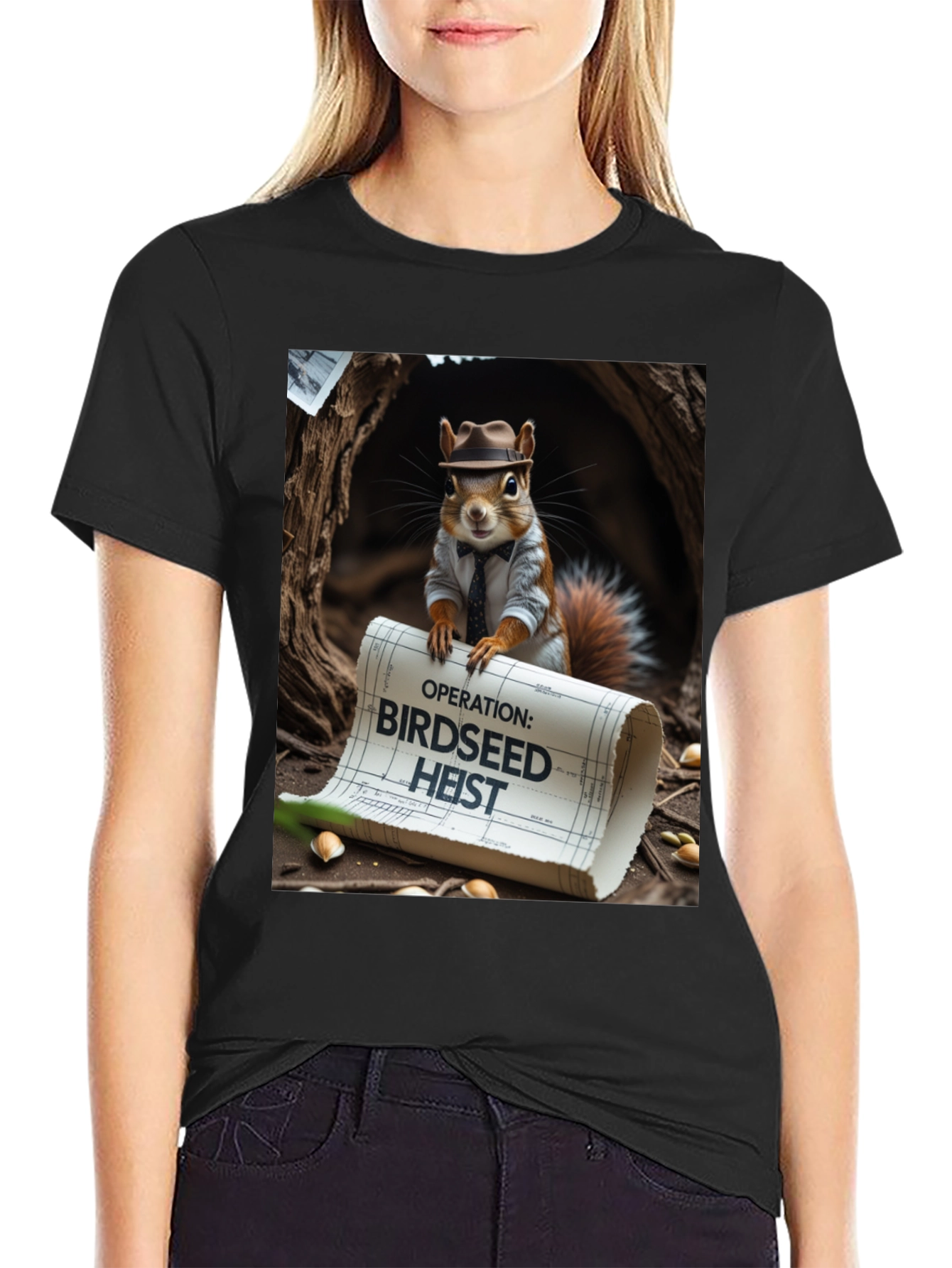 Black Birdseed Heist Squirrel Tee view 2