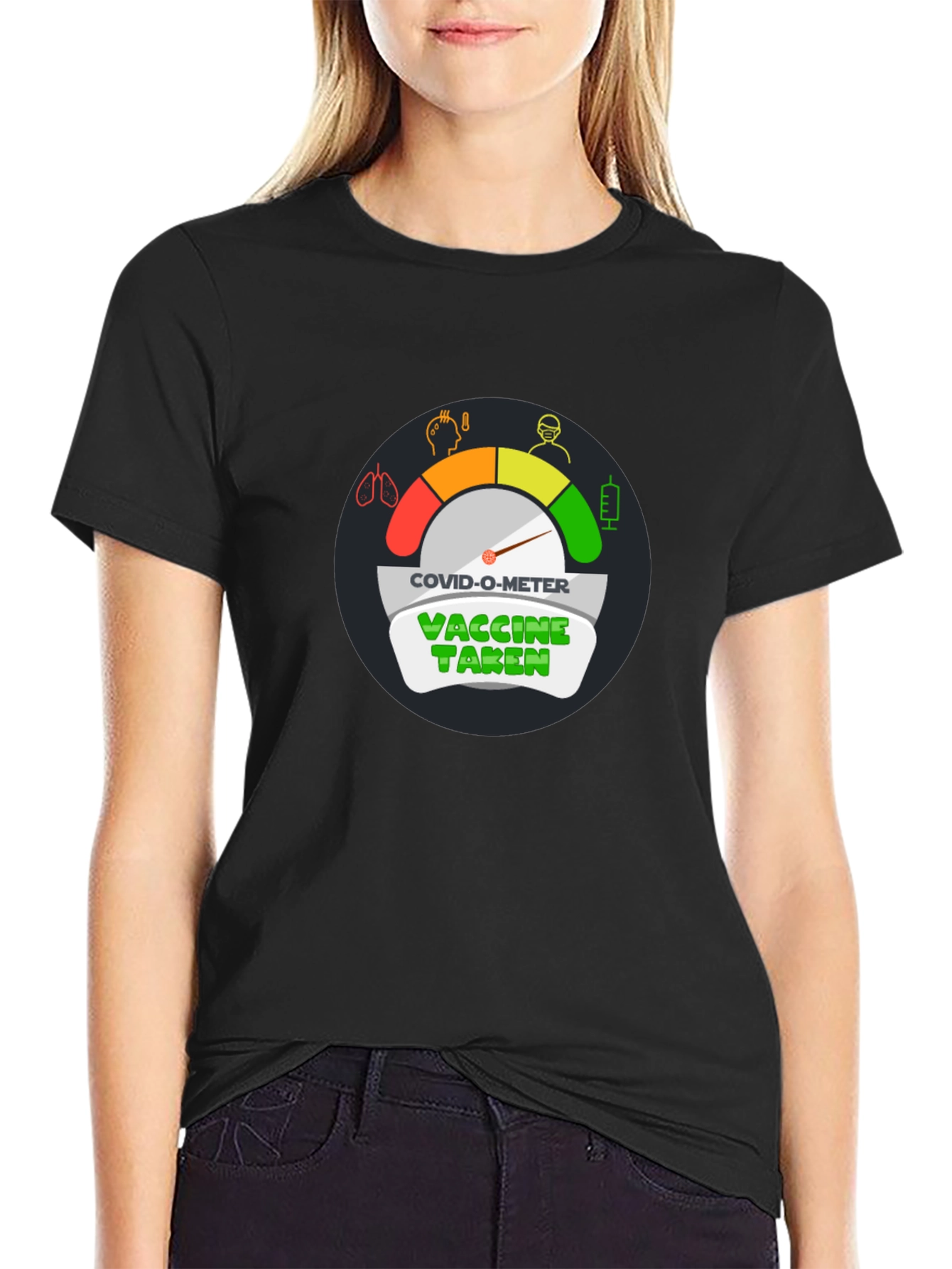 Black COVID-O-Meter Vaccine Taken Black T-Shirt view 2