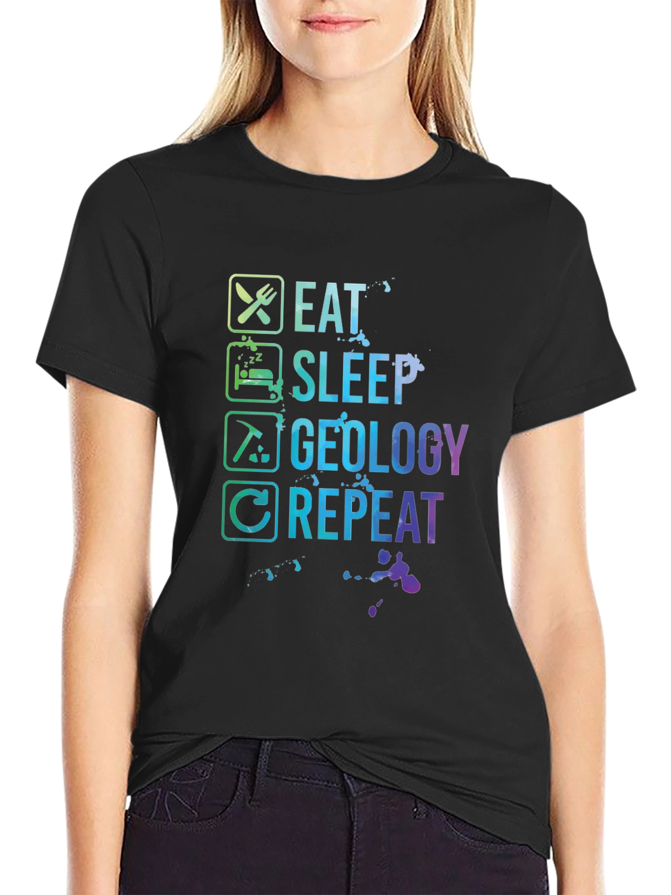 Black Eat Sleep Geology Repeat T-Shirt - Geologist Gift view 2