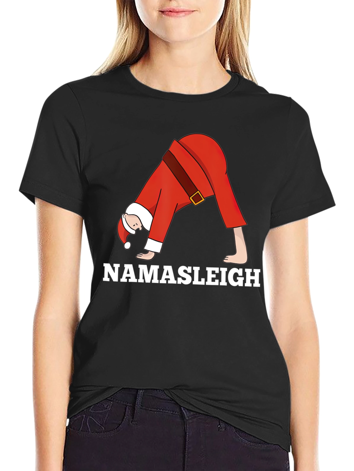 Black Namasleigh Santa Yoga Black T-Shirt view 2