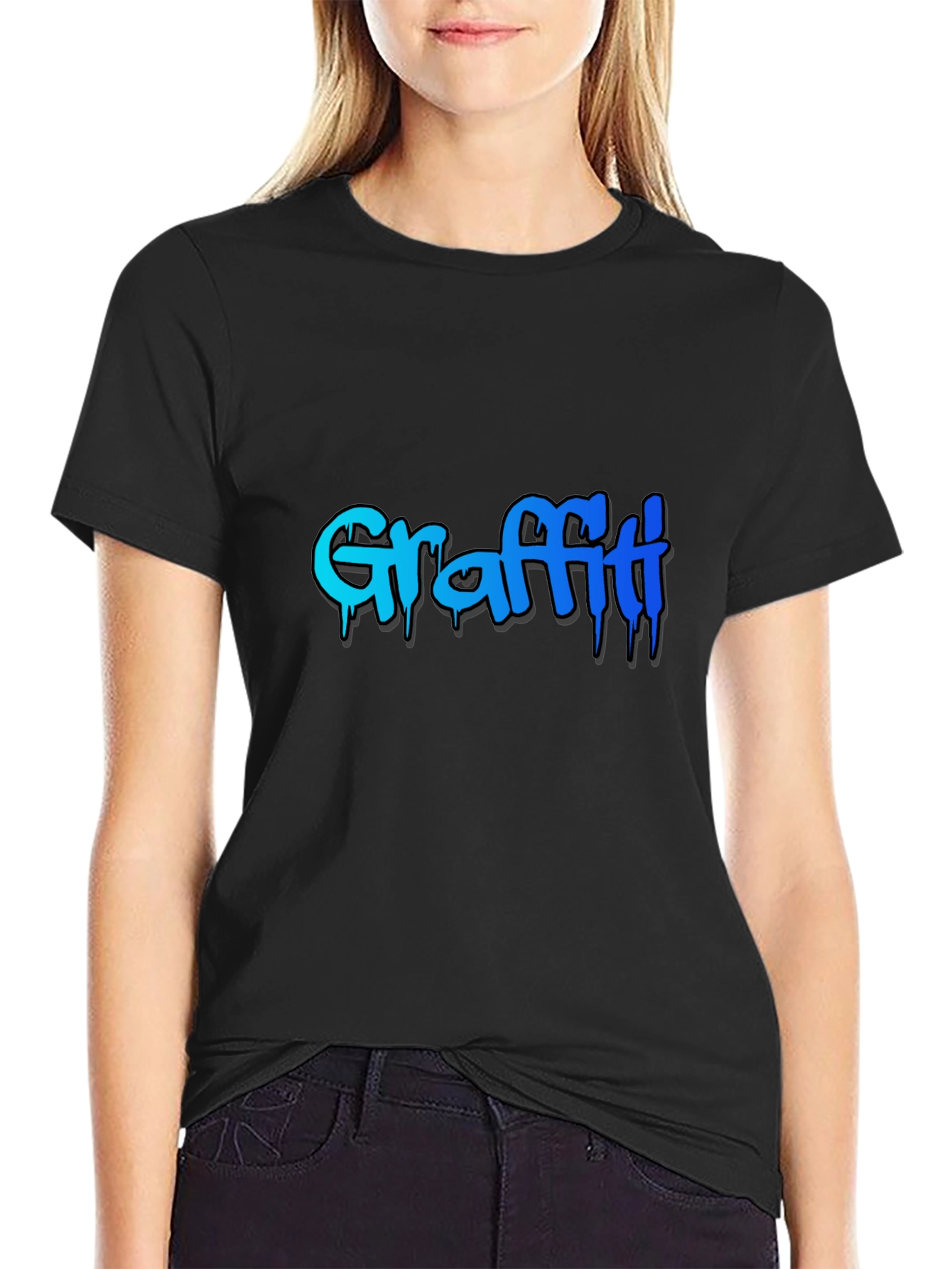 Black Graffiti Style Graphic Print T-Shirt view 2
