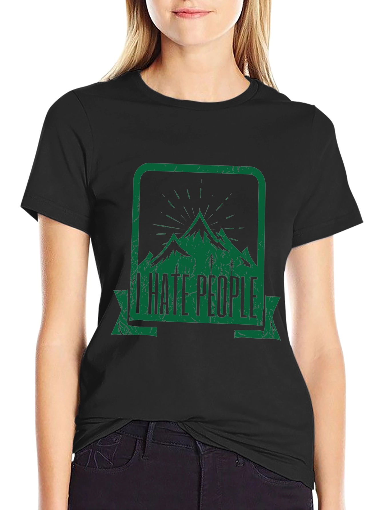 Black I Hate People Mountain Graphic Black Tee view 2
