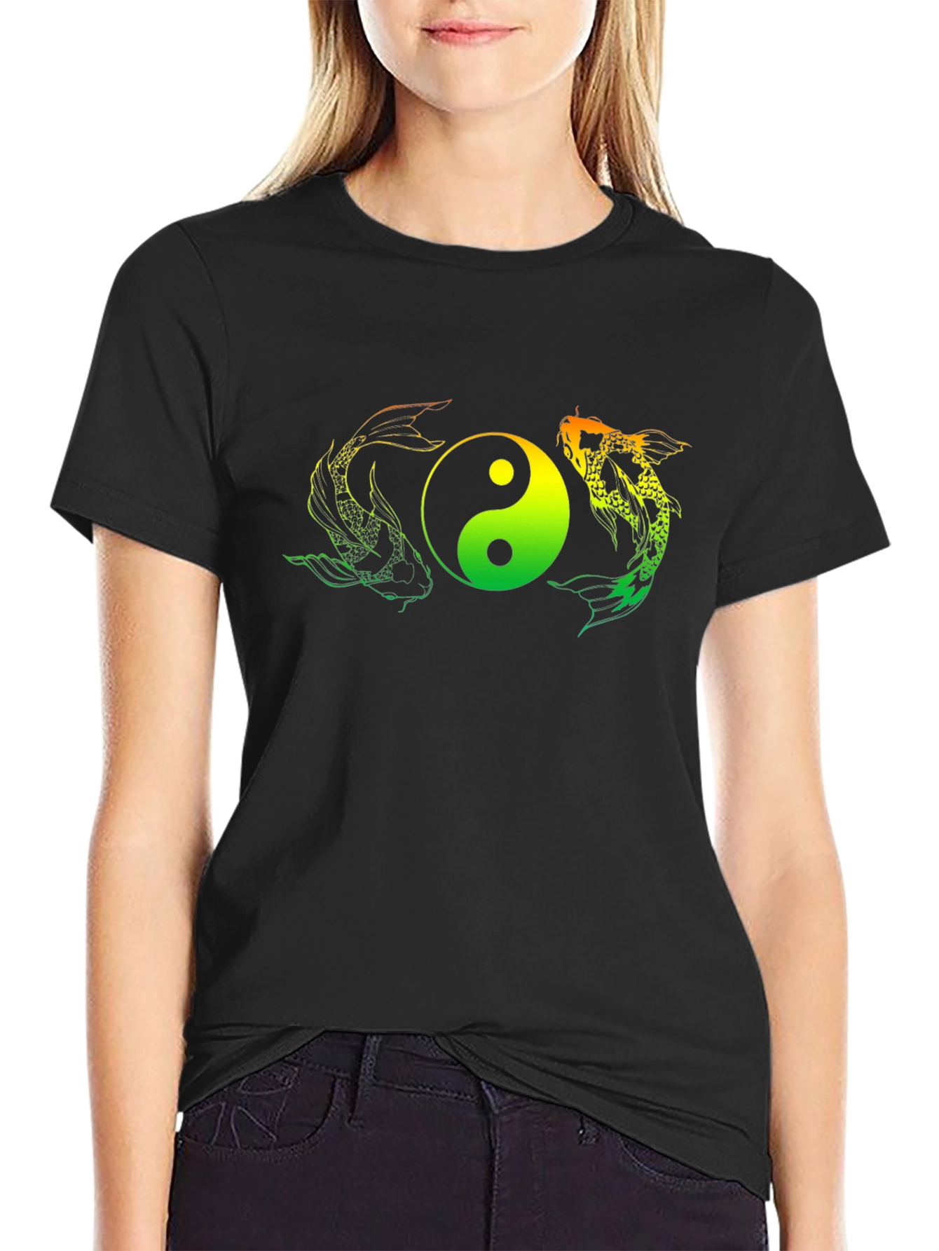 Black Yin Yang Koi Fish Graphic Tee - Black T-Shirt view 2