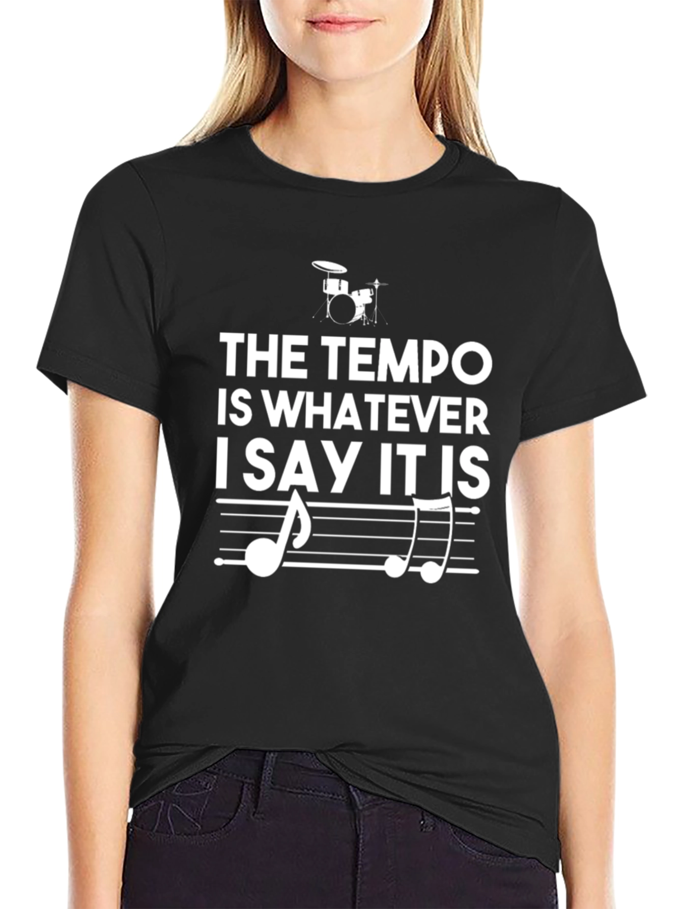 Black Tempo Drummer T-Shirt - Music Humor Tee view 2