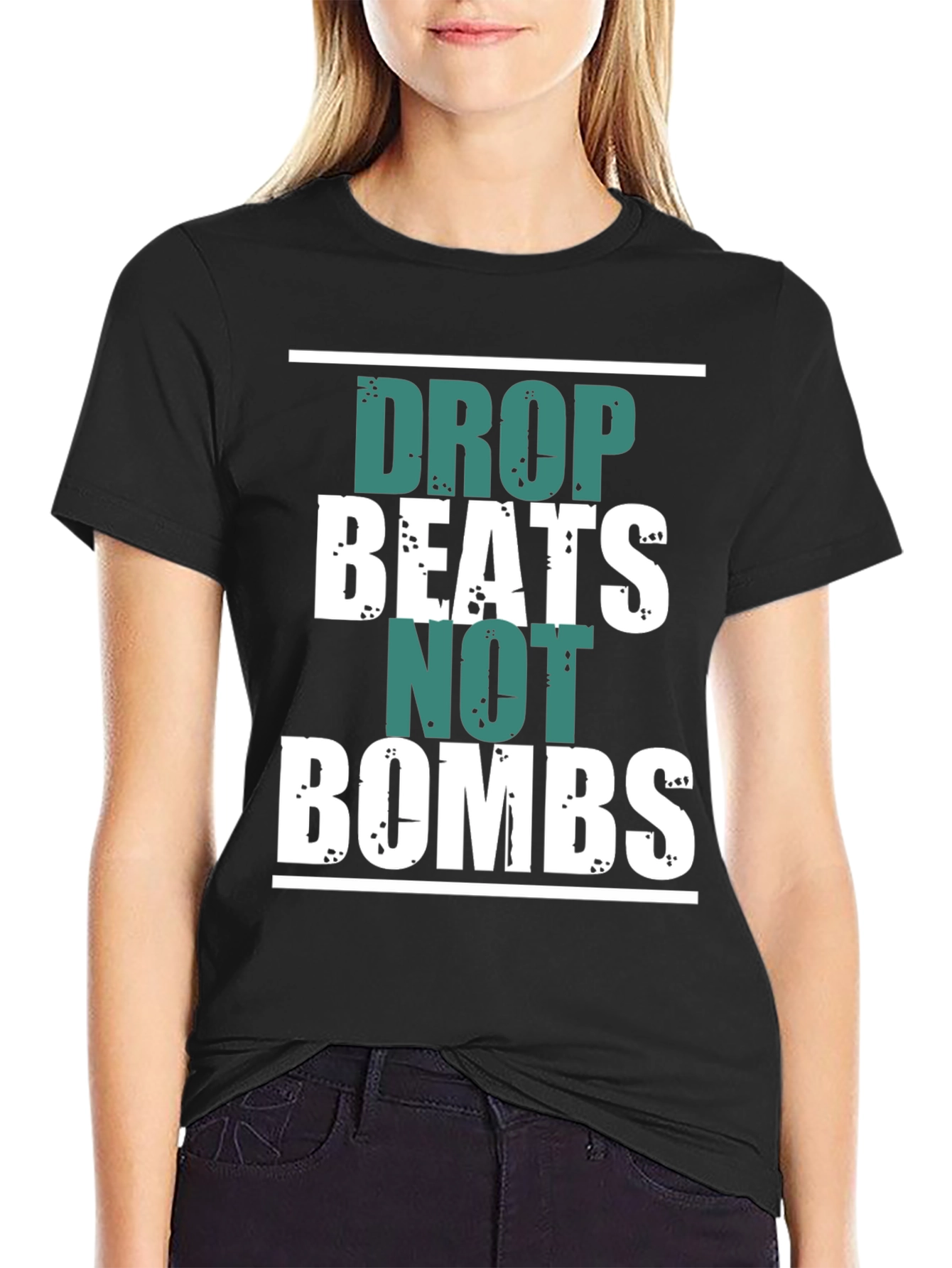 Black Drop Beats Not Bombs Graphic Tee view 2