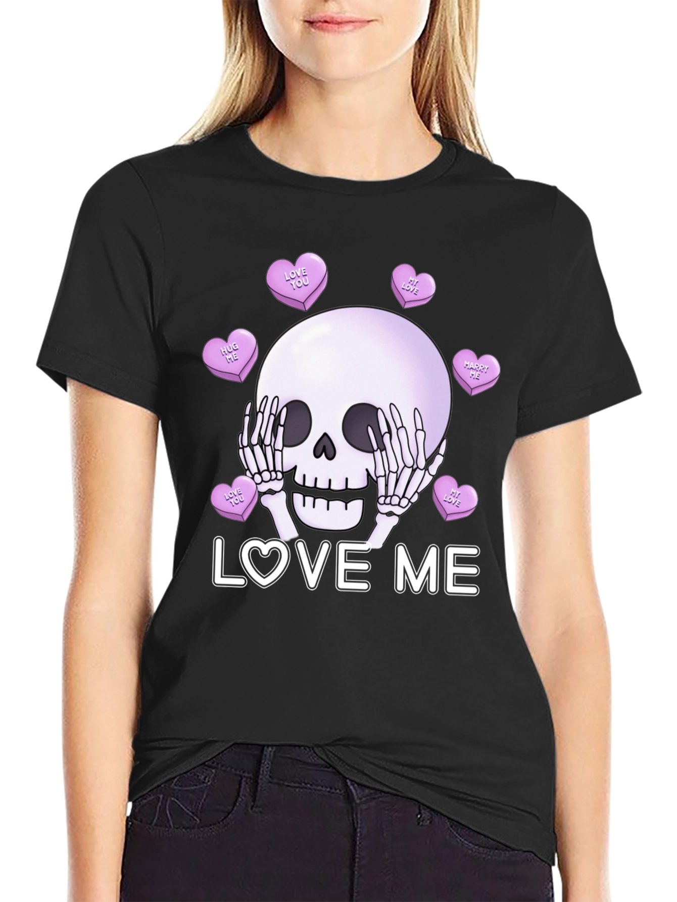 Black Love Me Skull Tee - Valentine's Day Skeleton Shirt view 2