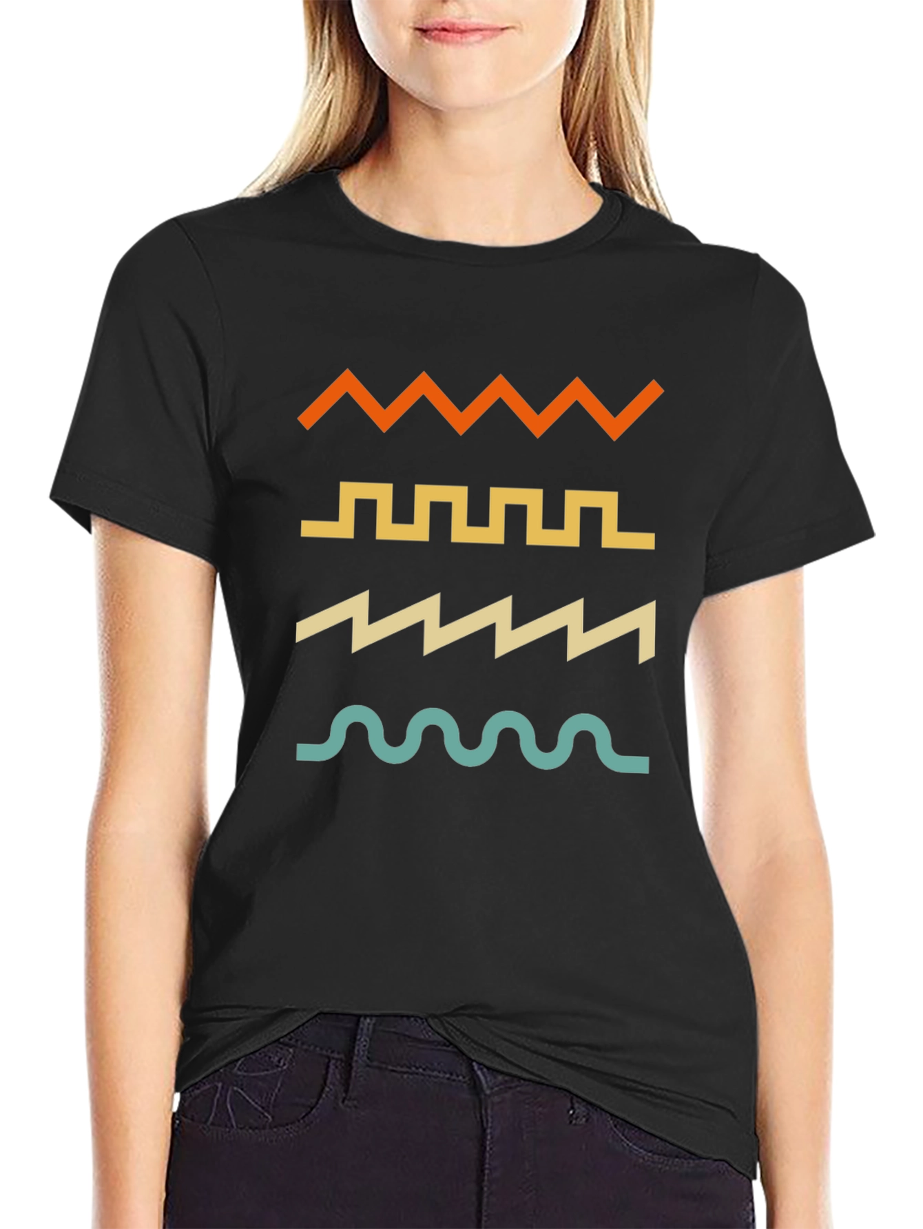 Black Retro Wave Pattern T-Shirt - Cool Graphic Tee view 2