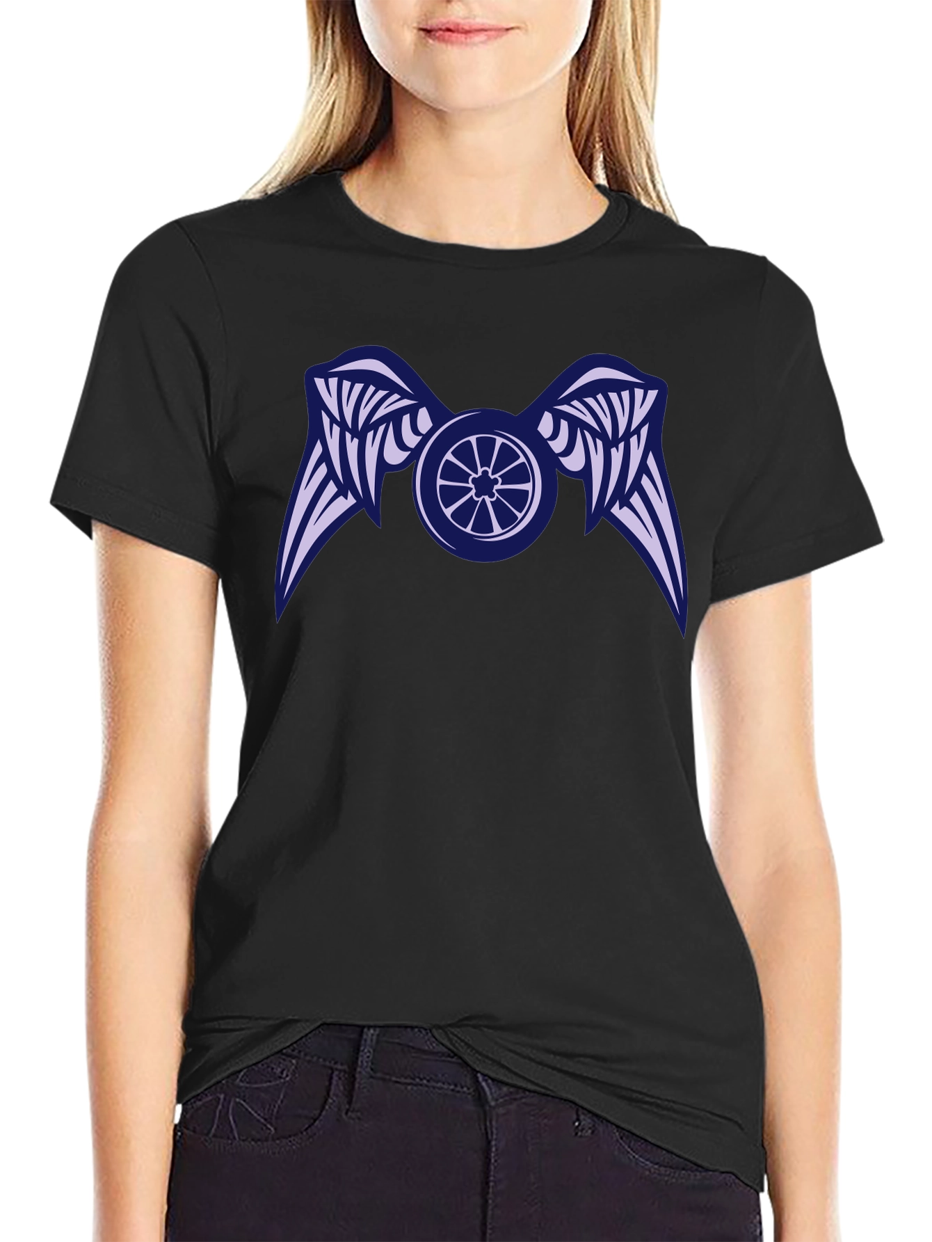 Black Winged Wheel Black T-Shirt - Unique Design view 2