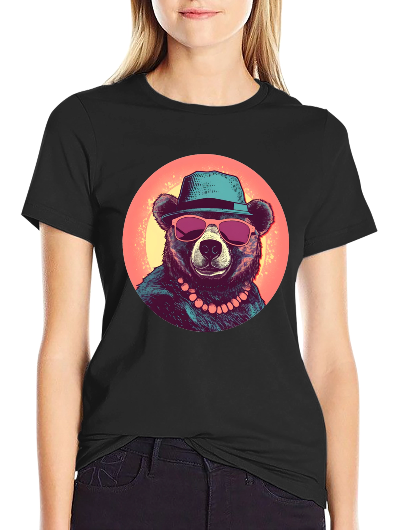 Black Bear with Hat Graphic Tee - Cool Summer Style view 2