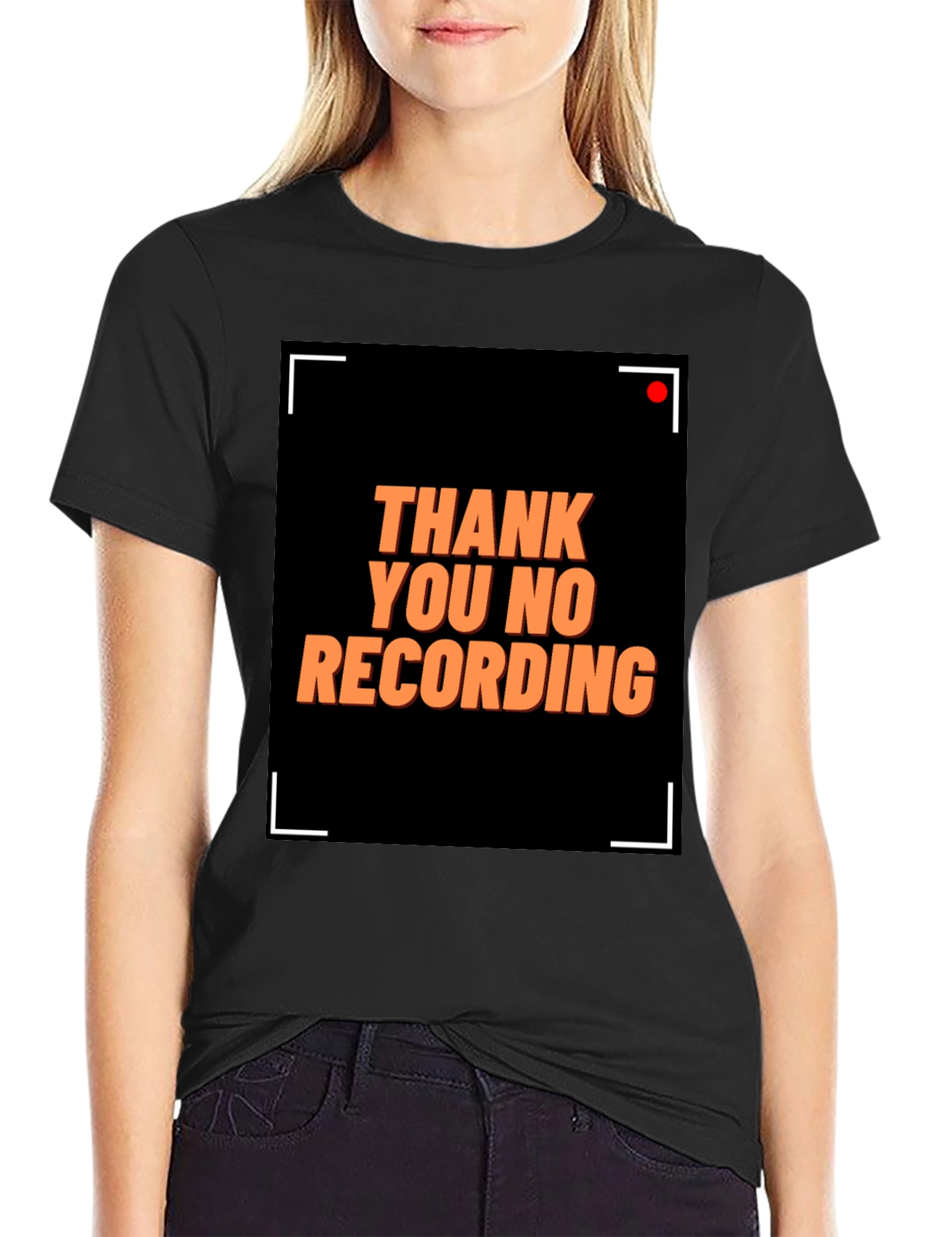 Black Thank You No Recording Graphic Tee view 2