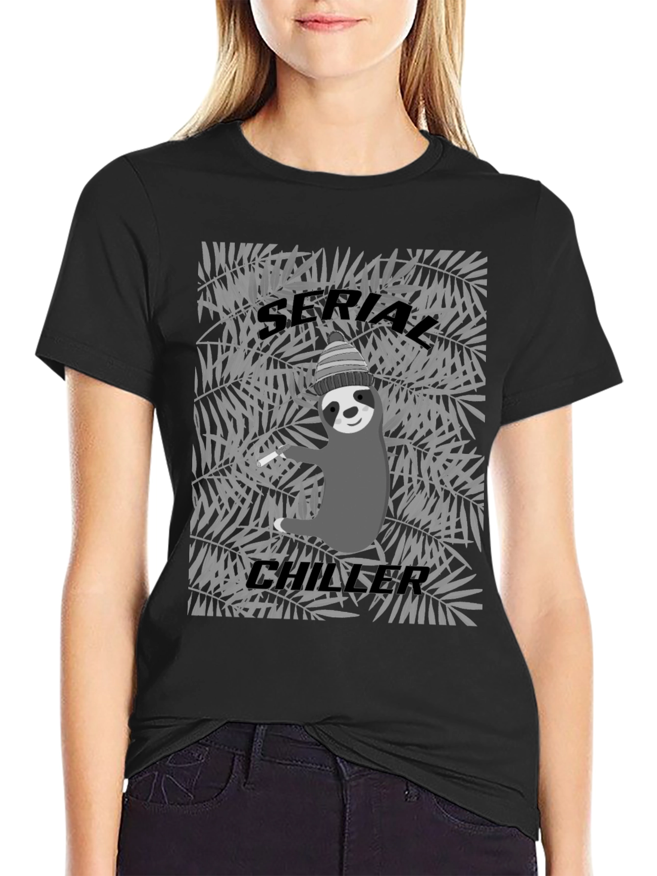 Black Serial Chiller Sloth Graphic Tee - Cool Relaxed Style view 2