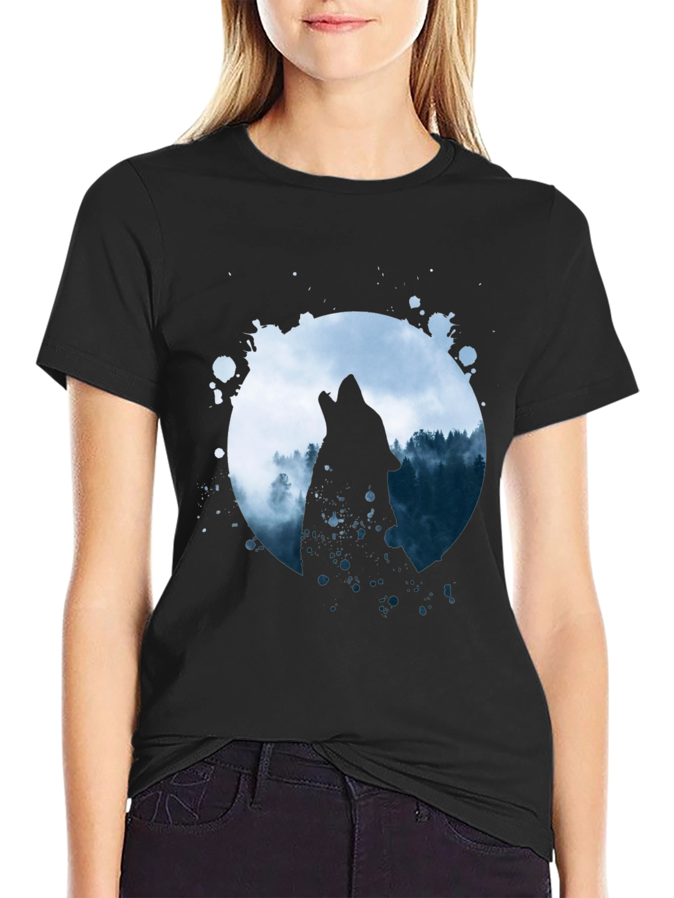 Black Wolf Howl Graphic Tee - Black Cotton Blend view 2