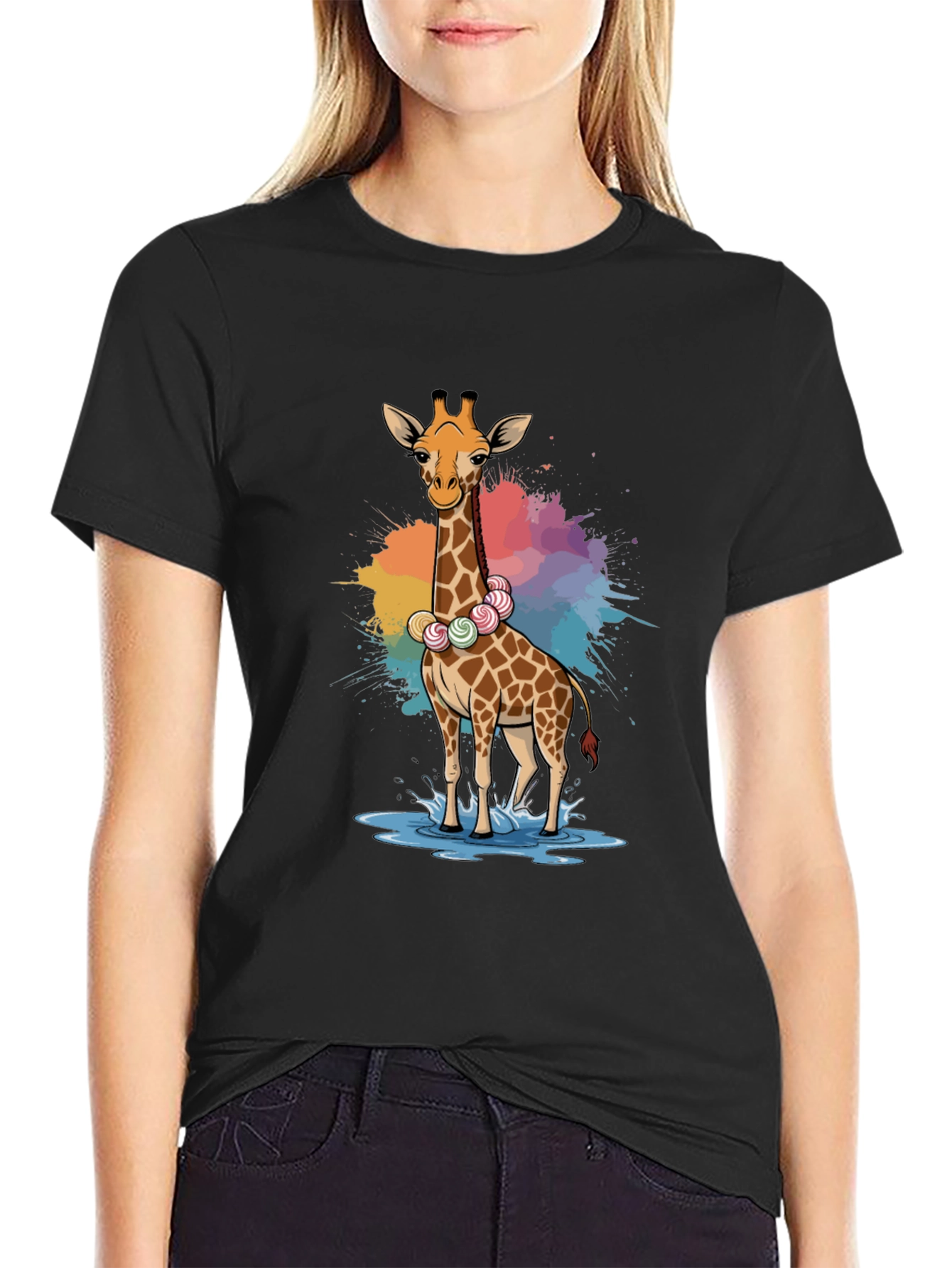 Black Giraffe Candy Lei T-Shirt - Fun Animal Tee view 2
