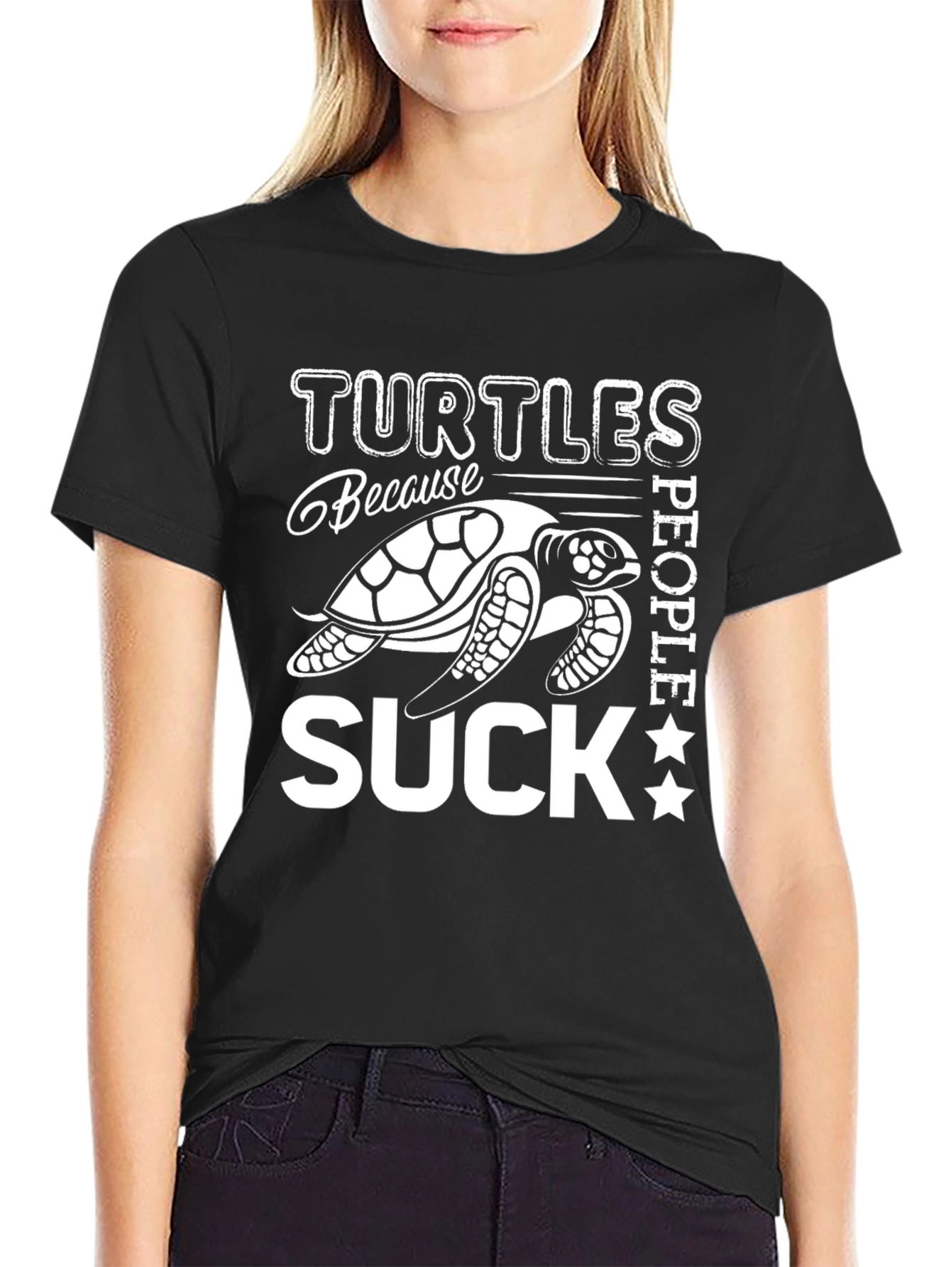 Black Turtles Because People Suck Graphic T-Shirt view 2