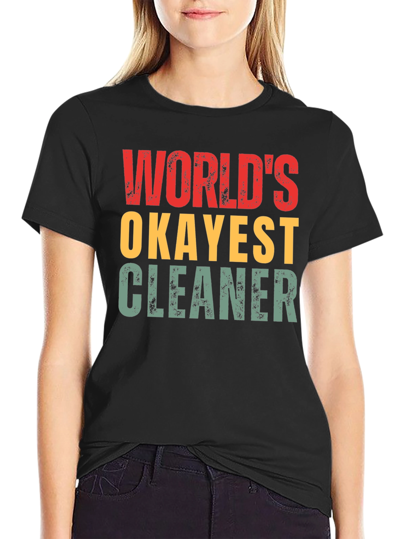Black World's Okayest Cleaner T-Shirt Funny Gift view 2