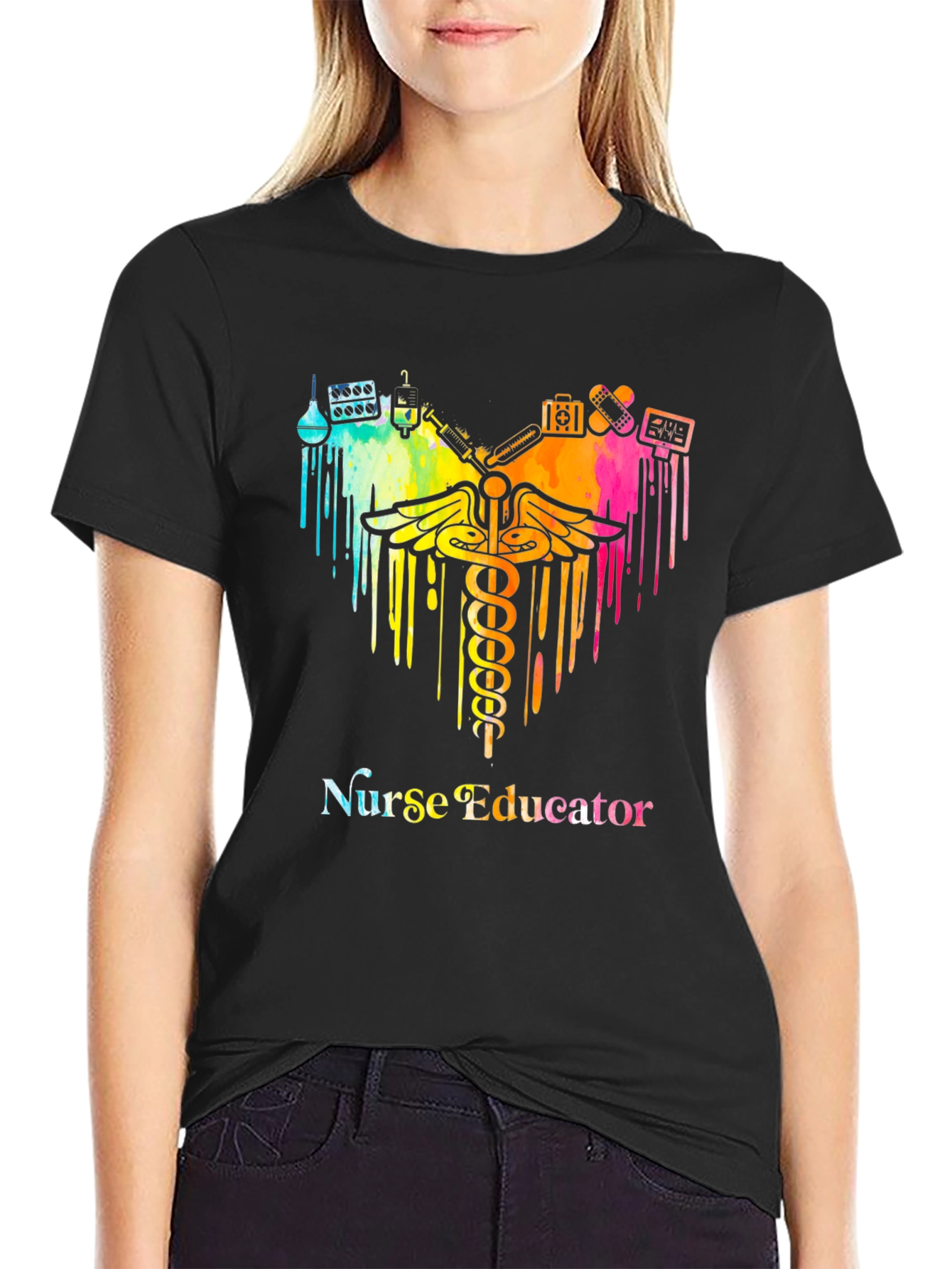 Black Nurse Educator Colorful Graphic T-Shirt view 2