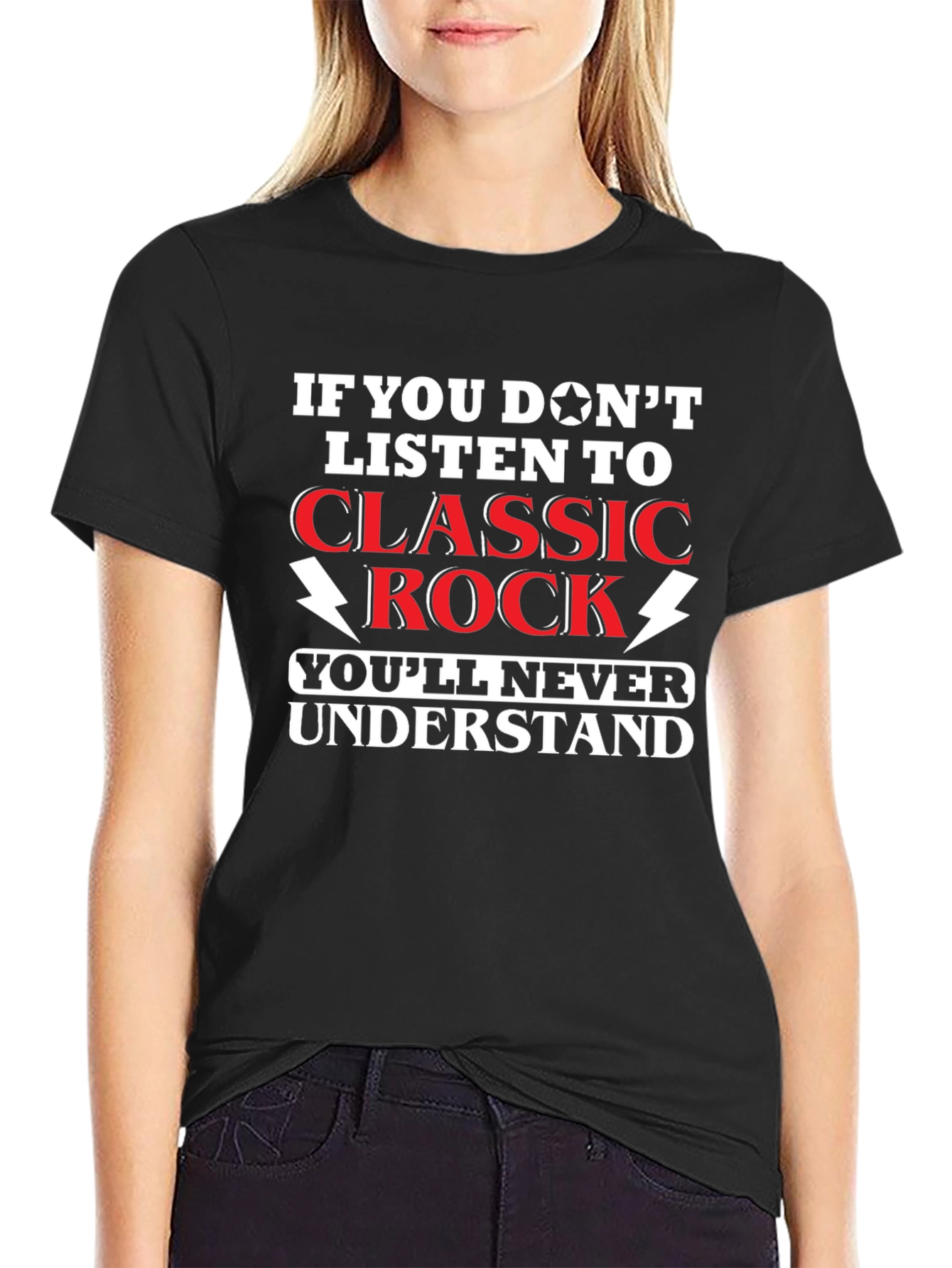 Black Classic Rock Music Fan T-Shirt - Humor Tee view 2