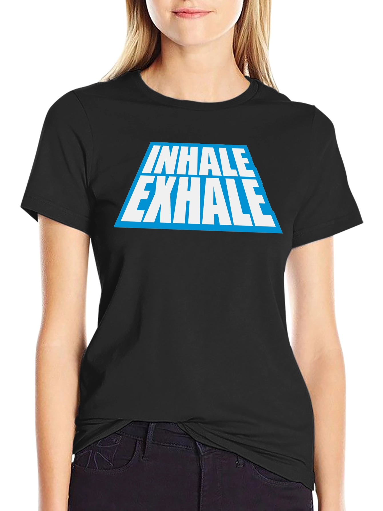 Black Inhale Exhale Graphic Tee - Black Cotton Blend view 2