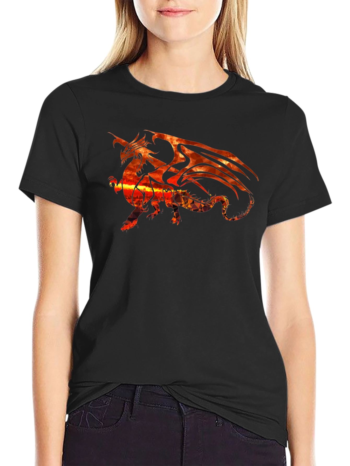 Black Fiery Dragon Graphic Black T-Shirt view 2